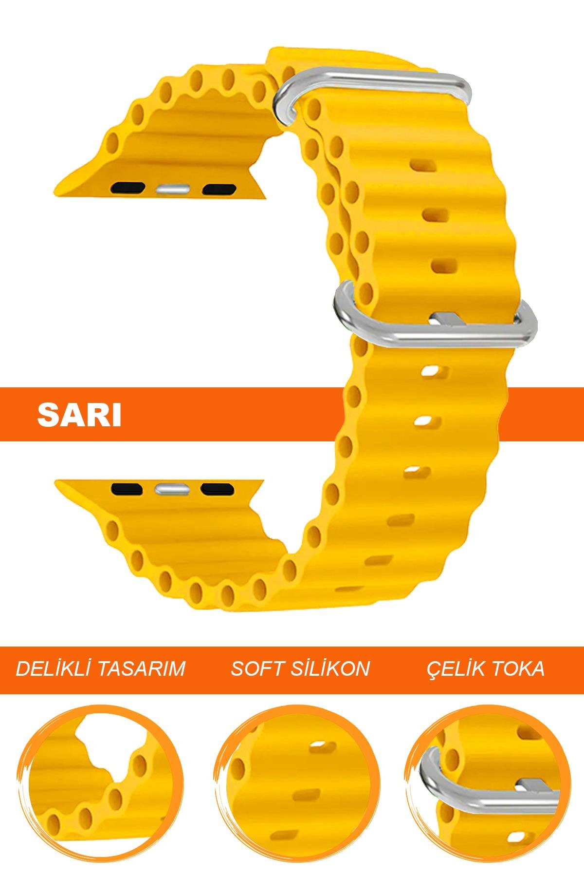 Apple Watch 38mm-40mm-41mm-42mm-44mm-45mm-49mm Saatlerle Uyumlu Silikon Saat Kordonu Kayışı