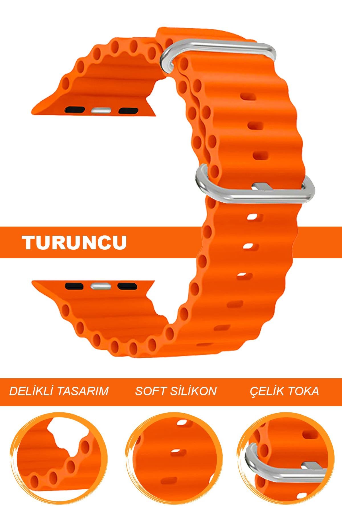 Apple Watch 38mm-40mm-41mm-42mm-44mm-45mm-49mm Saatlerle Uyumlu Silikon Saat Kordonu Kayışı