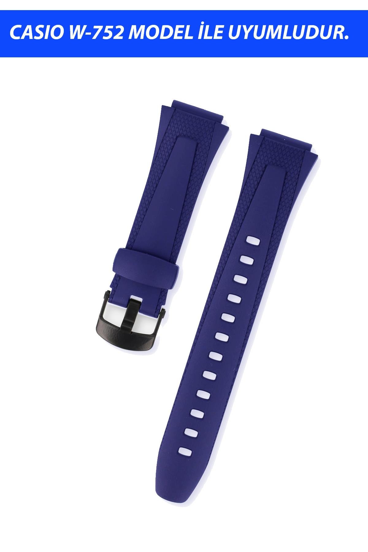 Casio W-752 Saat Uyumlu Lacivert Renk  Silikon Saat Kordonu Kayışı