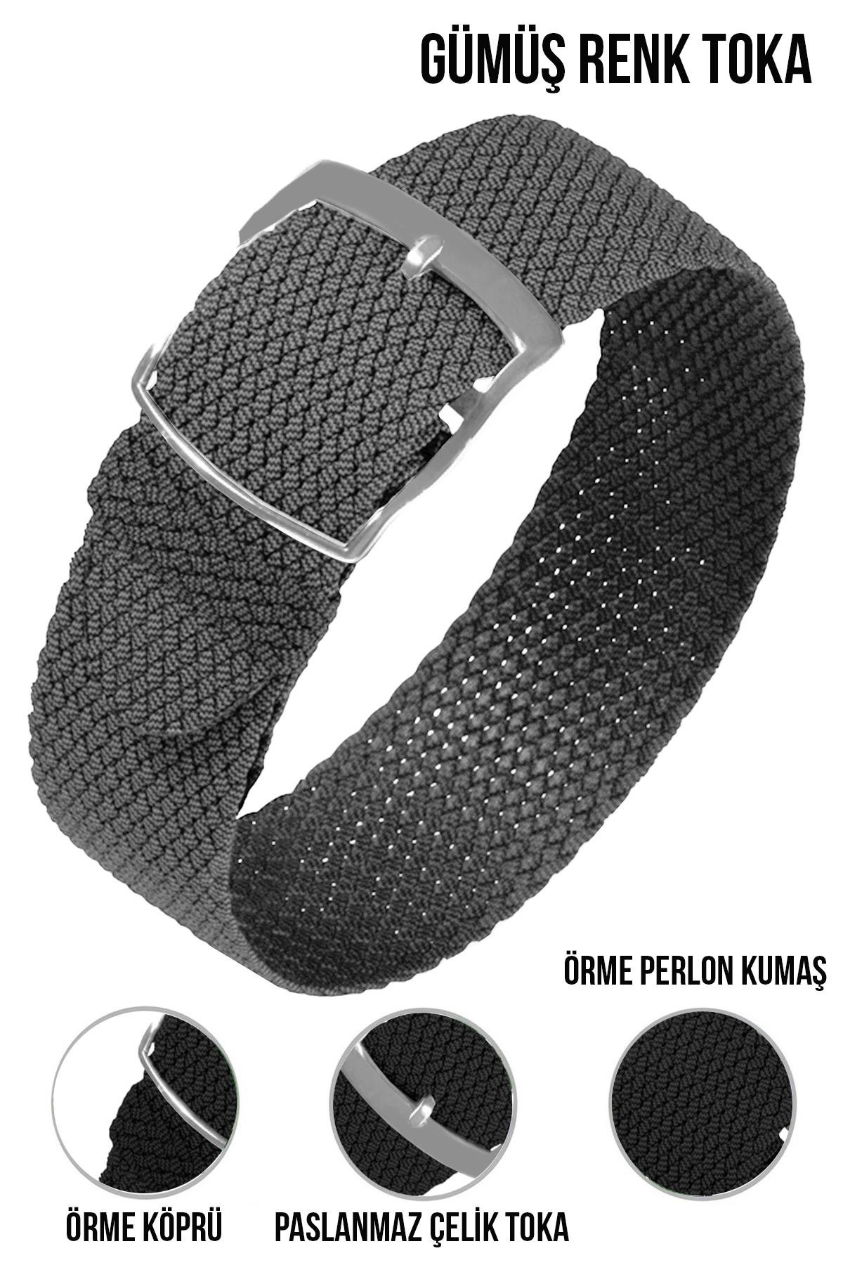 Cobra örme Kumaş N32PRL-GR Perlon Saat Kordonu