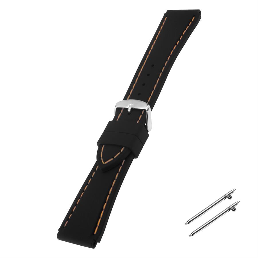 Cobra R14013-BT Siyah Renk Turuncu Dikişli Kauçuk Saat Kordonu