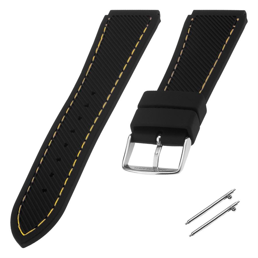 Cobra R14013-BY Siyah Renk Sarı Dikişli Kauçuk Saat Kordonu