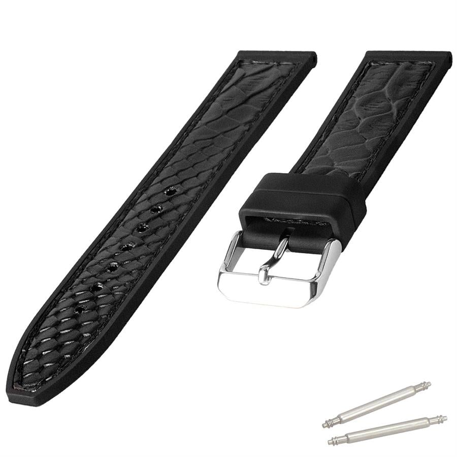 Cobra R14093-BB Piton Desen Deri ve Kauçuk Lamine  Saat Kordonu