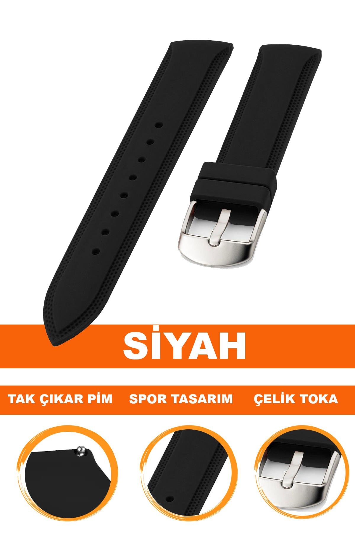 Cobra S01A18-B Siyah Silikon Saat Kordonu