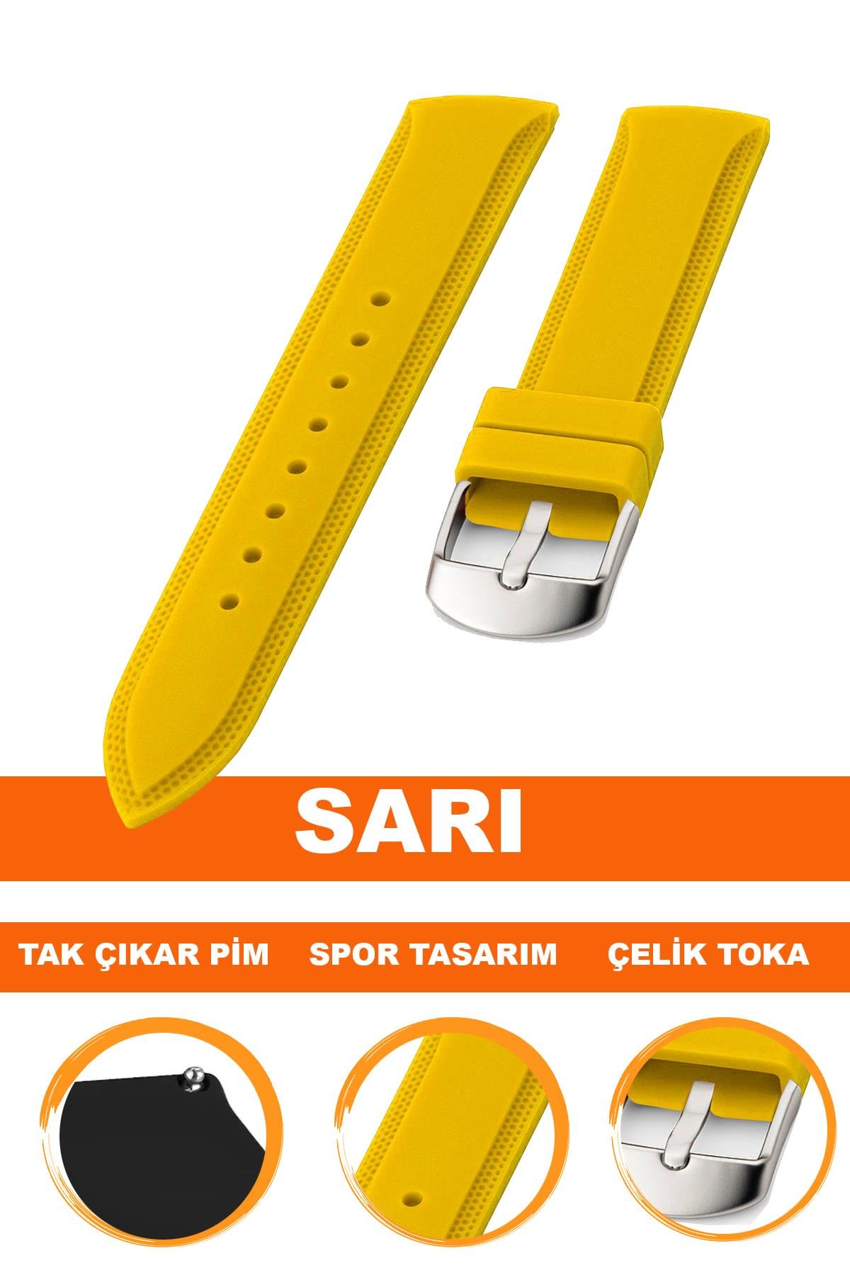 Cobra S01A18-Y Sarı Silikon Saat Kordonu