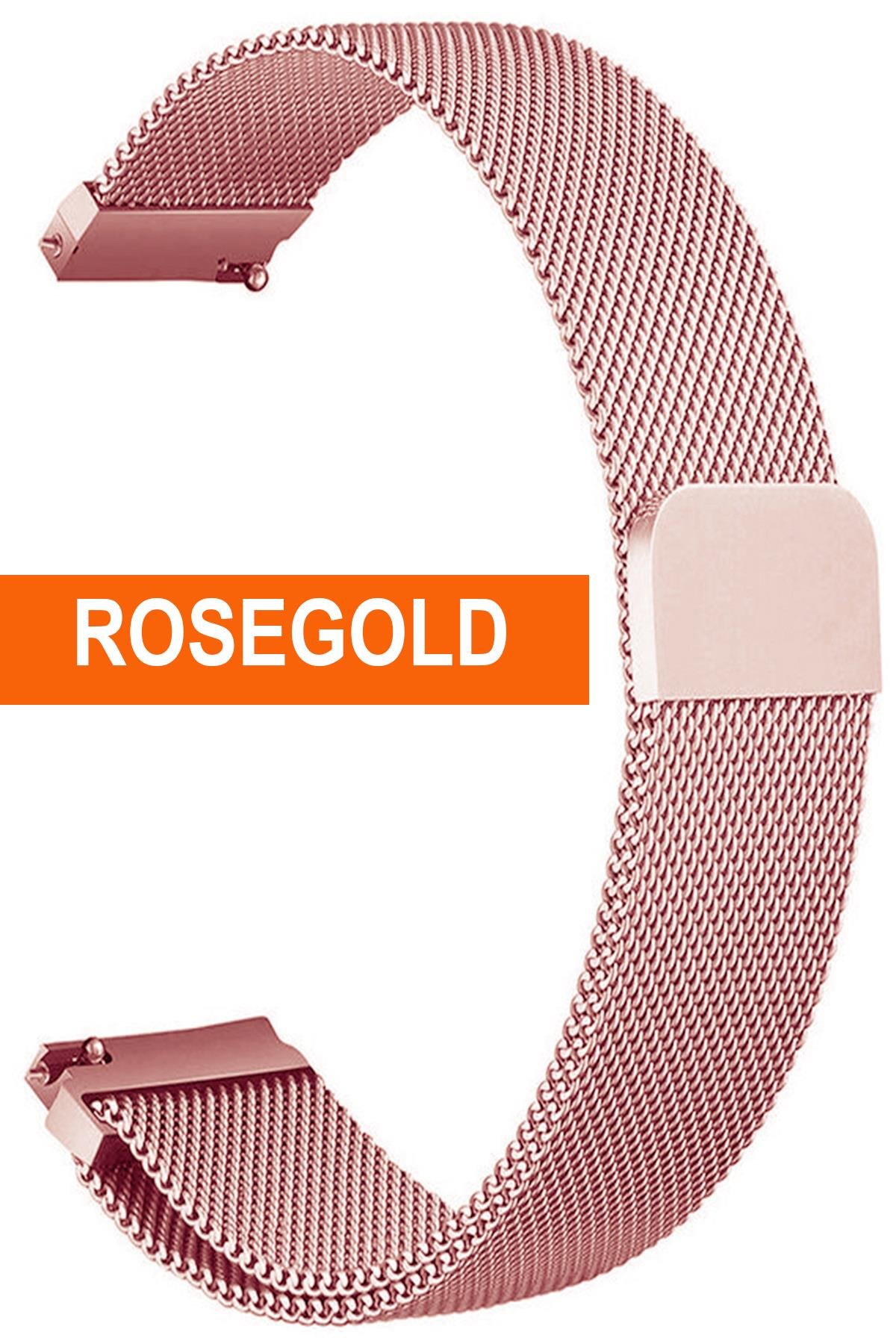 Huawei Watch Gt Gt2 Gt3 Gt4 Gt5 Uyumlu Rosegold Renk Paslanmaz Çelik Mıknatıslı Hasır Saat Kordonu Kayışı