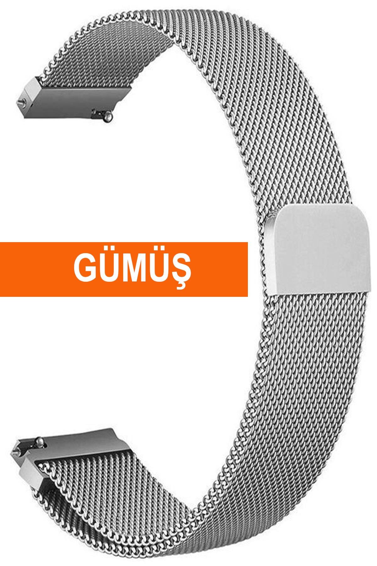 Huawei Watch Gt Gt2 Gt3 Gt4 Gt5 Uyumlu Gümüş Renk Paslanmaz Çelik Mıknatıslı Hasır Saat Kordonu Kayışı