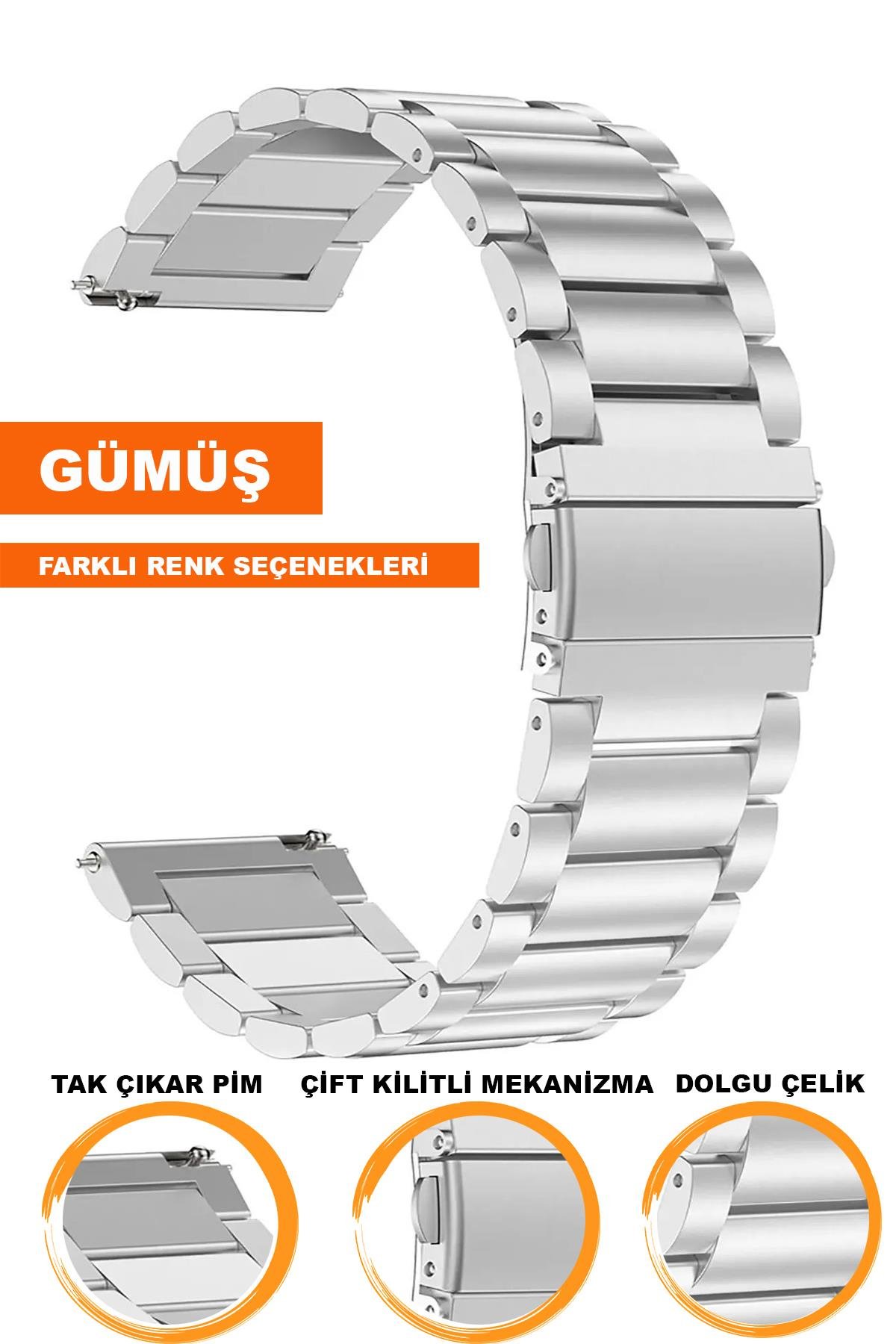 Huawei Watch Gt Gt2 Gt3 Gt4 Gt5 Uyumlu Gümüş Renk Paslanmaz Çelik Metal Saat Kordonu Kayışı