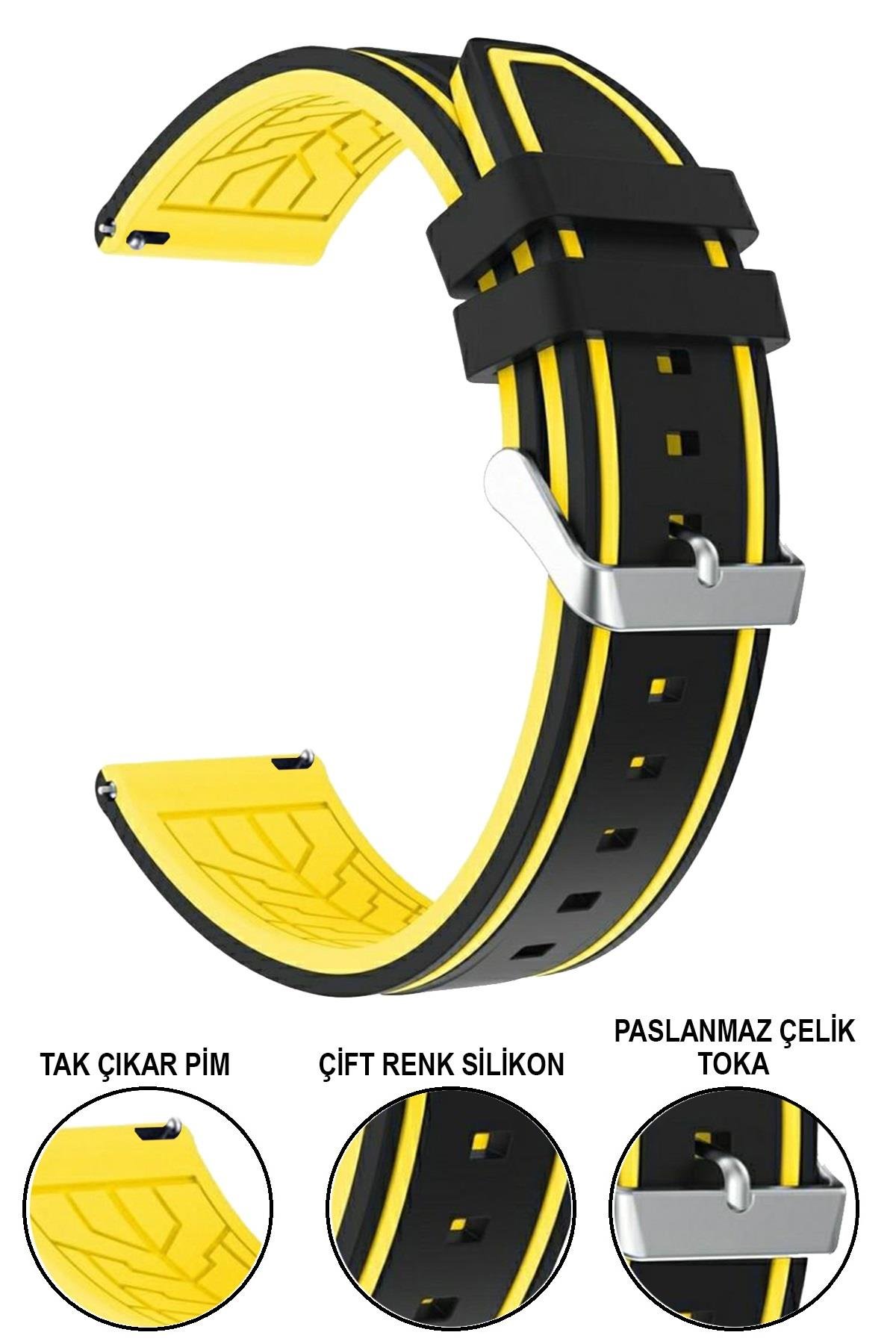 Samsung Gear S3 / Samsung Galaxy Watch 4 5 6 7 / 40 42 43 44 46 47mm Classic Çift Renk Silikon Saat Kordonu Kayışı