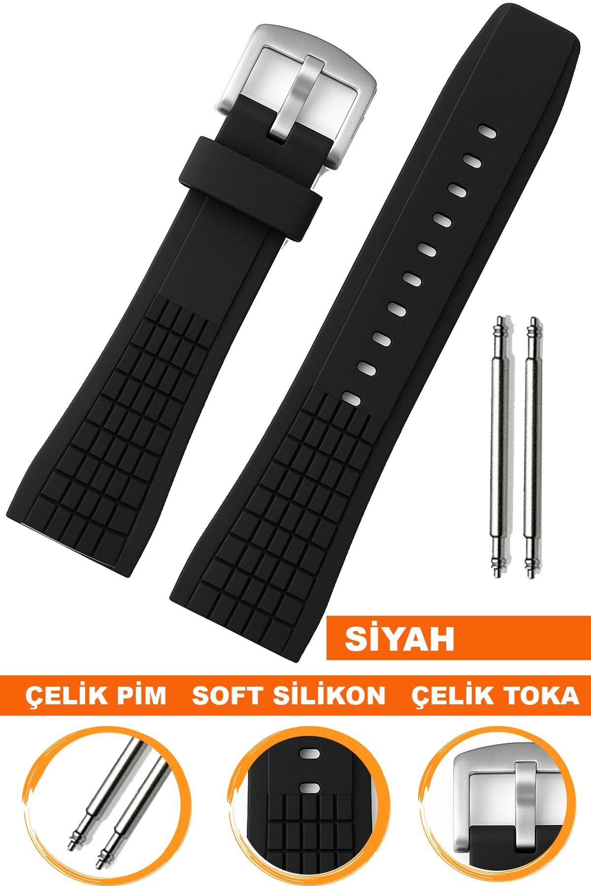 Seiko VELATURA II Modelleri Uyumlu 26x20mm Silikon Saat Kordonu S02SVE-B