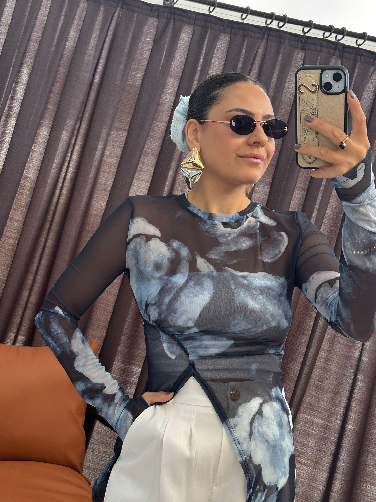 Q988 TÜL DESENLİ BLUZ