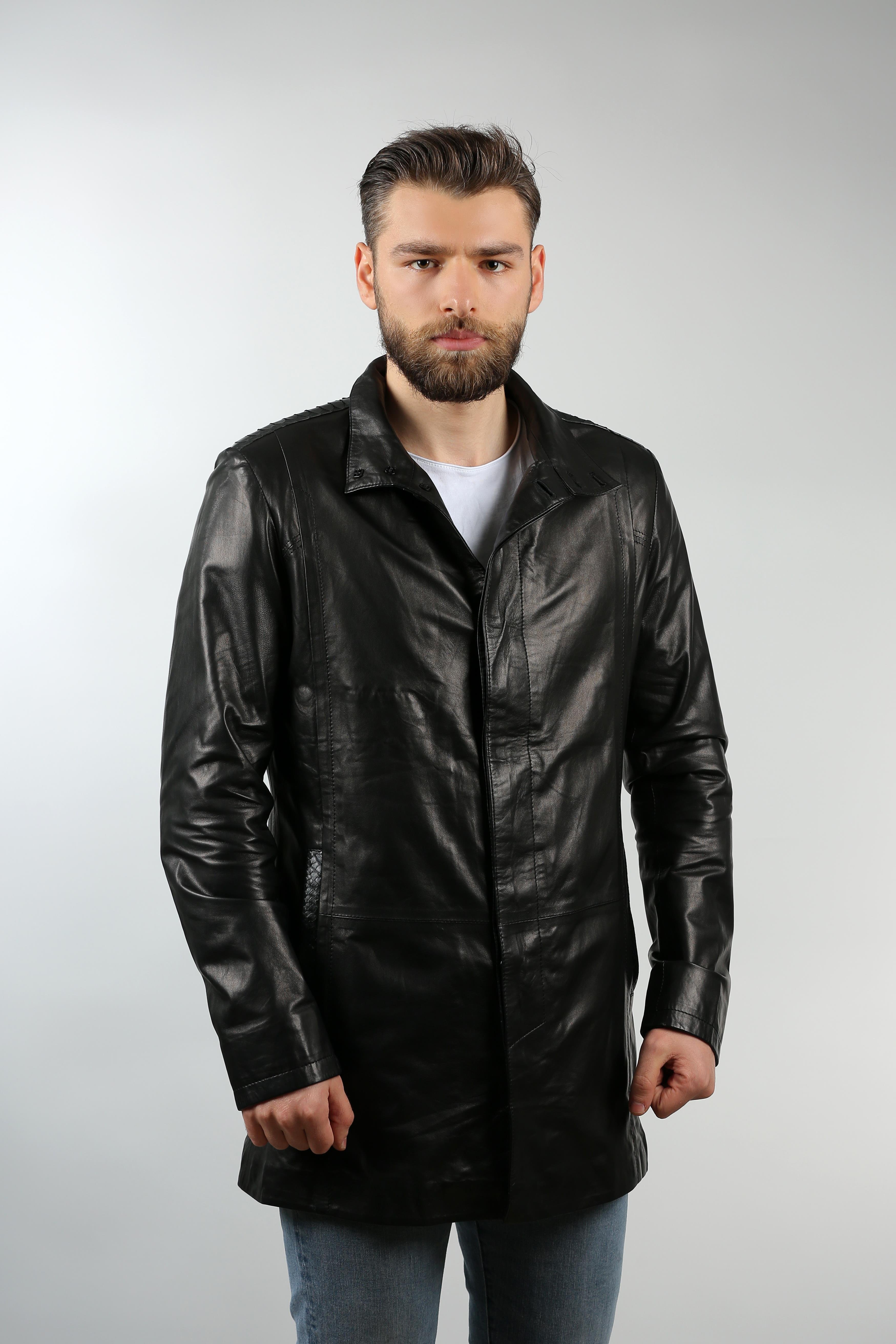 Erkek Gerçek Deri Spor Luxury Kaban lu Siyah ER-293-18344 FA1