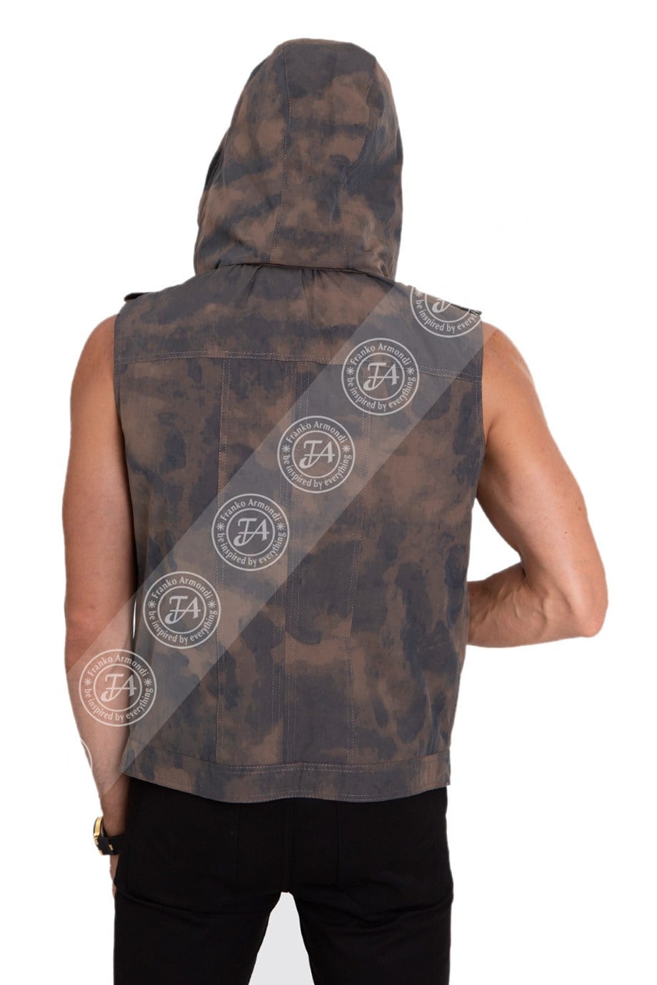 Erkek Gerçek Deri Spor Yelek  Kapşonlu Army Astragan Lacivert YLK-295-18067 FA2