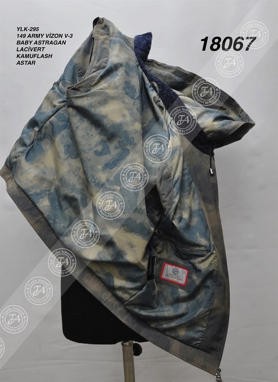 Erkek Gerçek Deri Spor Yelek  Kapşonlu Army Astragan Lacivert YLK-295-18067 FA2