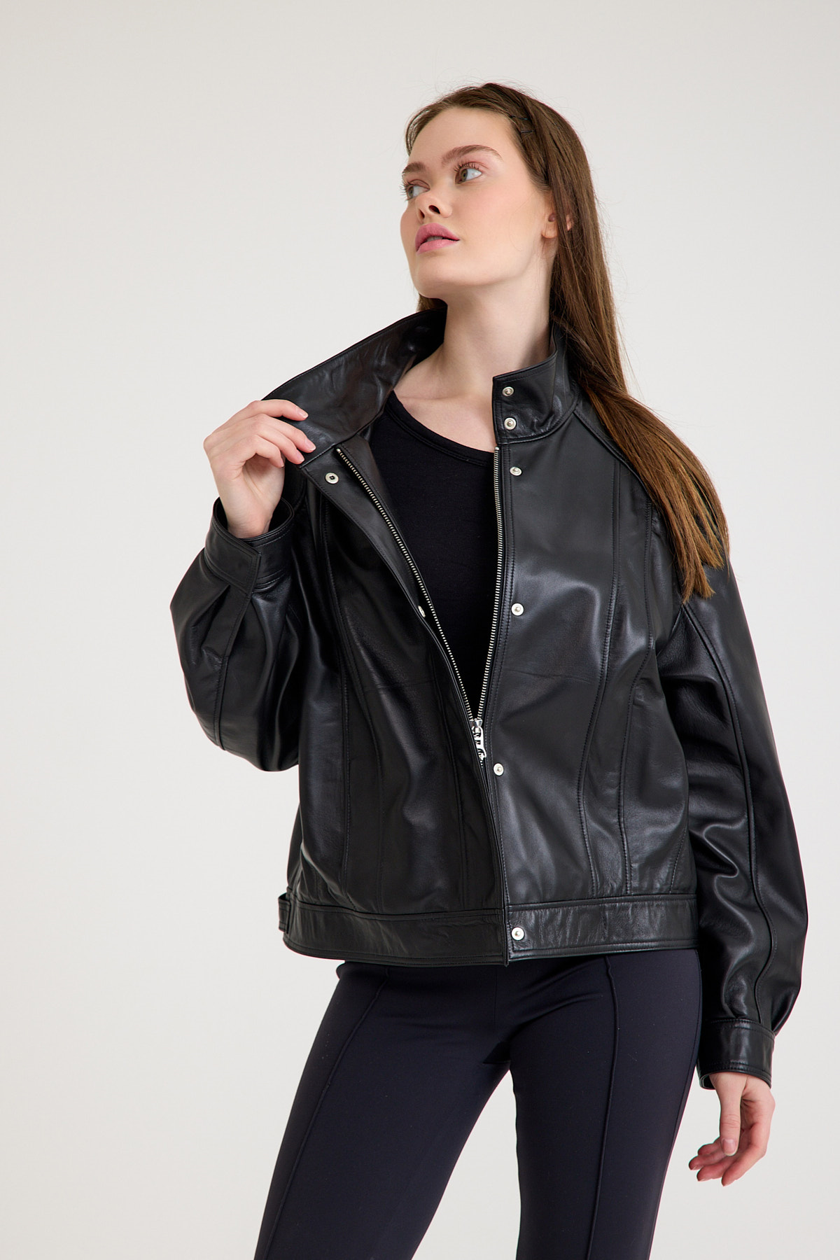 Oversize Bayan Deri Ceket – VB-12-BK-2828-24083