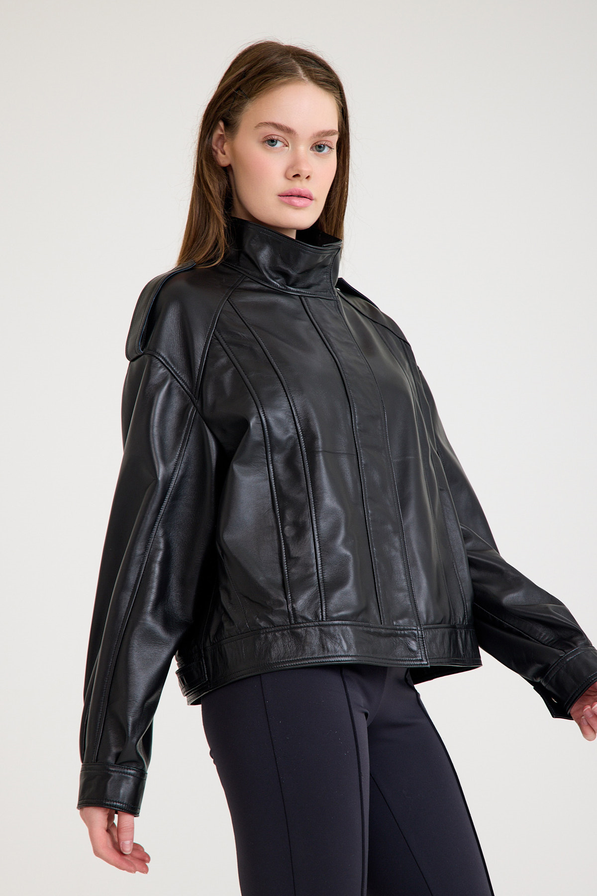 Oversize Bayan Deri Ceket – VB-12-BK-2828-24083