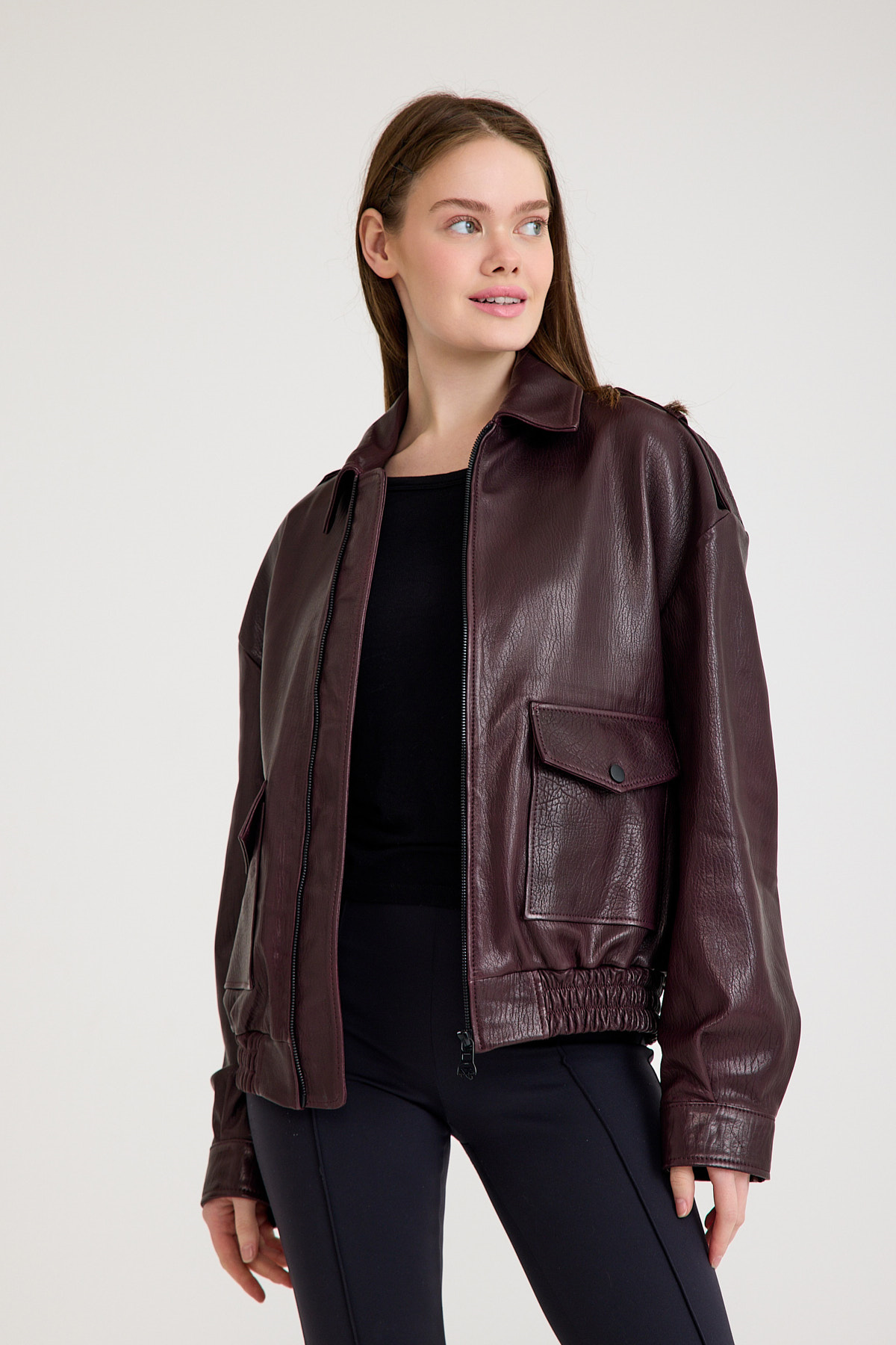 Oversize Bayan Deri Ceket – VB-18-BK-2854-24177
