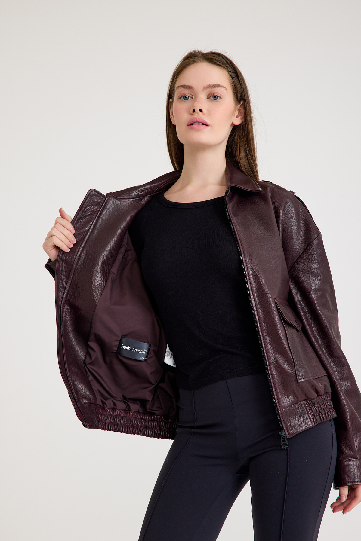 Oversize Bayan Deri Ceket – VB-18-BK-2854-24177