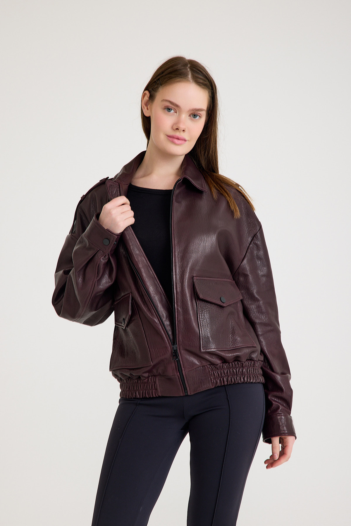 Oversize Bayan Deri Ceket – VB-18-BK-2854-24177