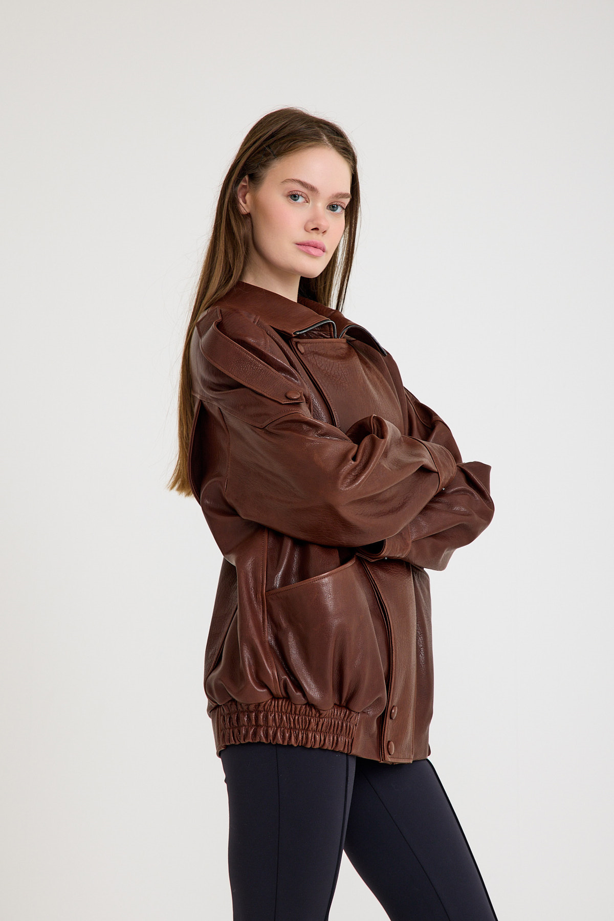 Oversize Bayan Deri Ceket – VB-21-BK-2847-24119