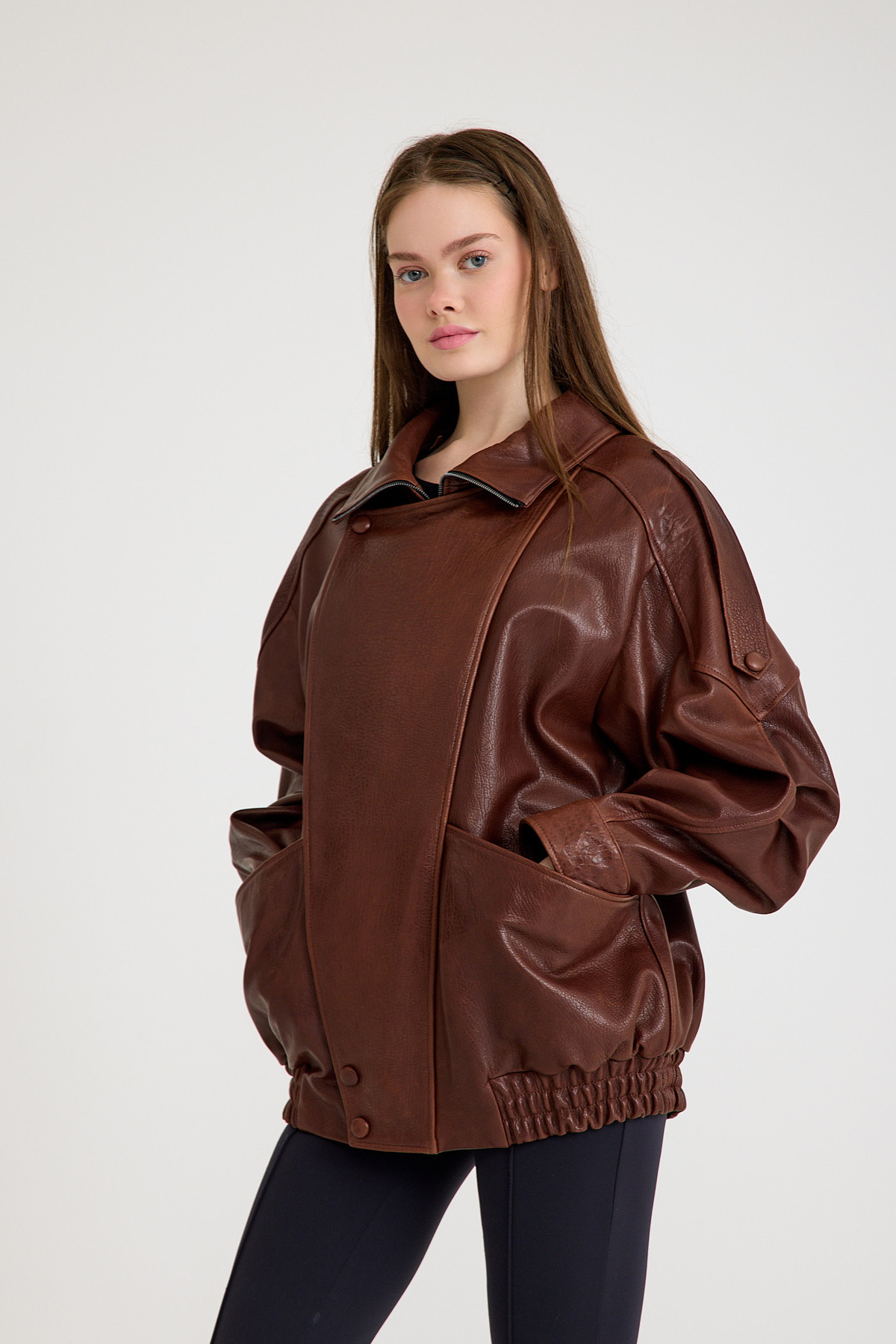 Oversize Bayan Deri Ceket – VB-21-BK-2847-24119