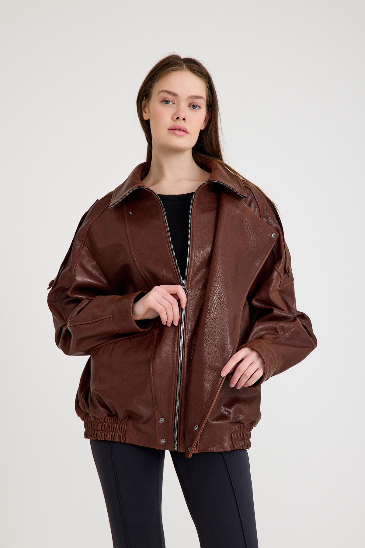 Oversize Bayan Deri Ceket – VB-21-BK-2847-24119