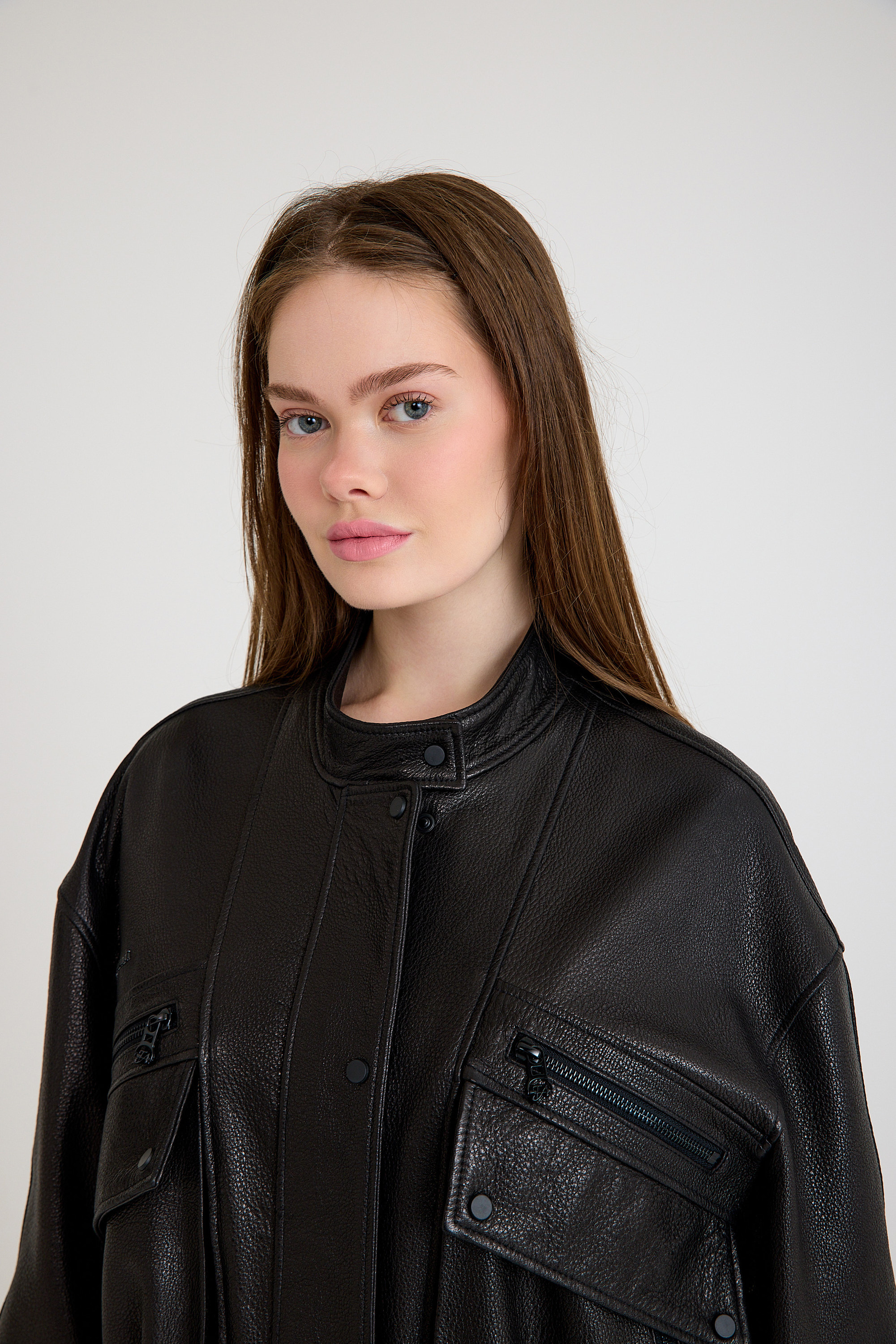 Oversize Bayan Deri Ceket – VB-24-BK-2797-24023