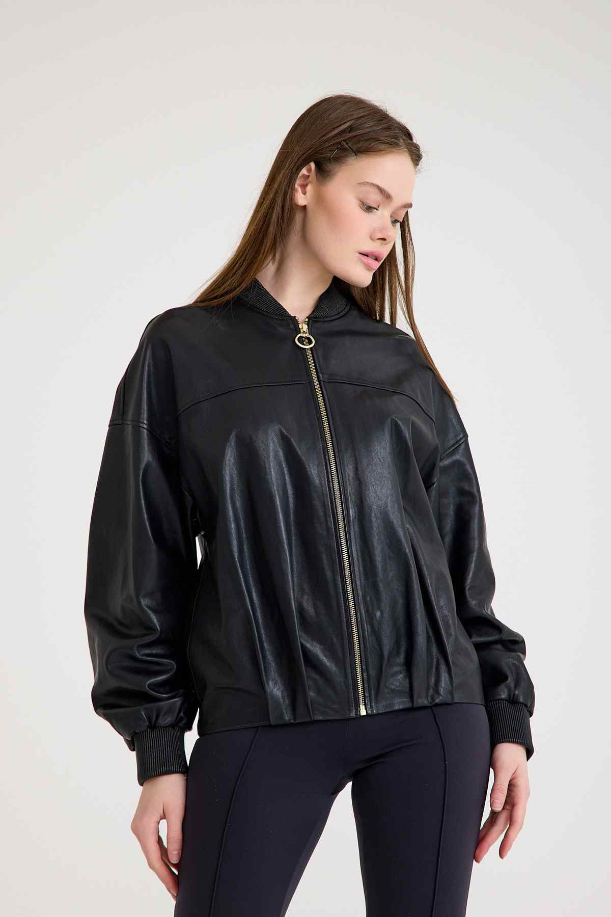 Oversize Bayan Deri Ceket – VB-5 BK-2785 - 24038