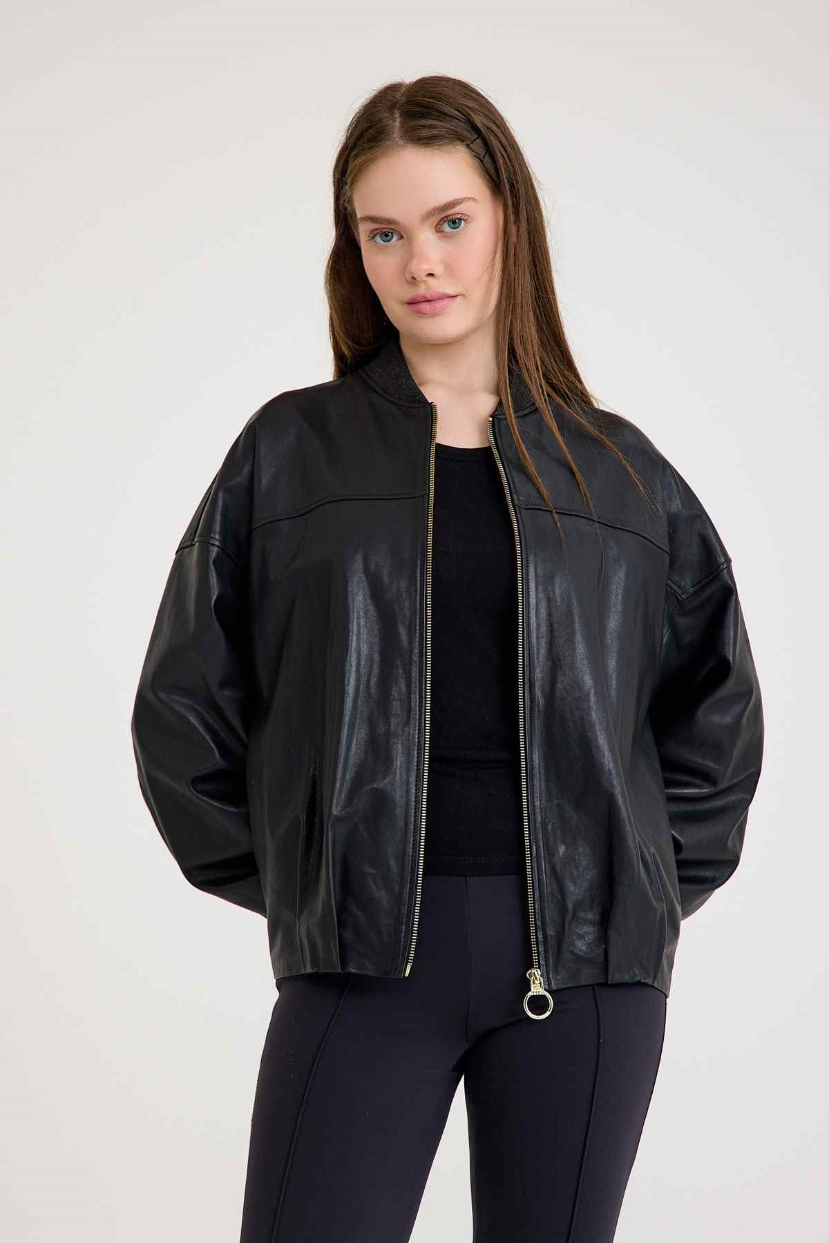 Oversize Bayan Deri Ceket – VB-5 BK-2785 - 24038