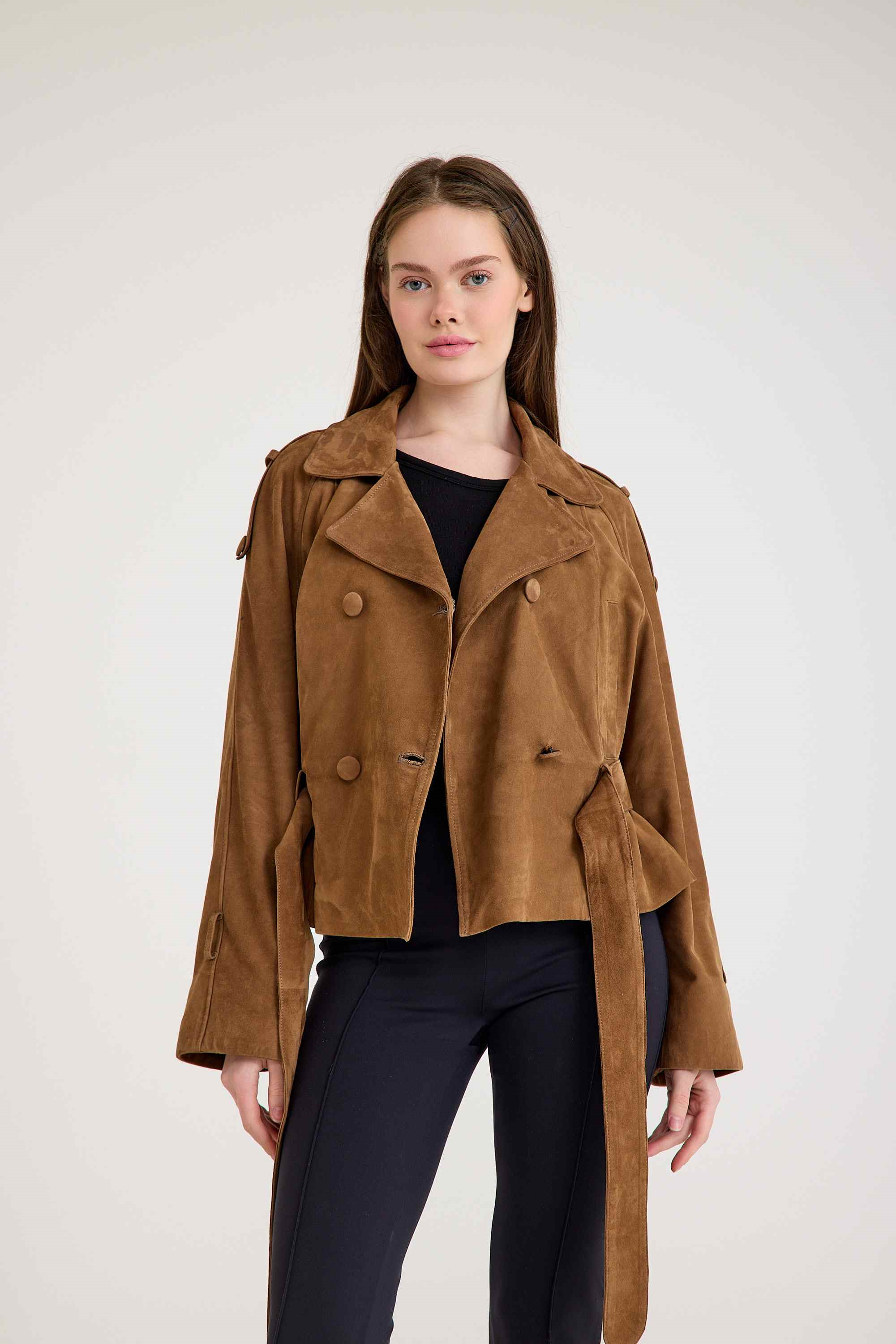 Oversize Bayan Süet Deri Ceket – VB-2 BK-2791 - 24027