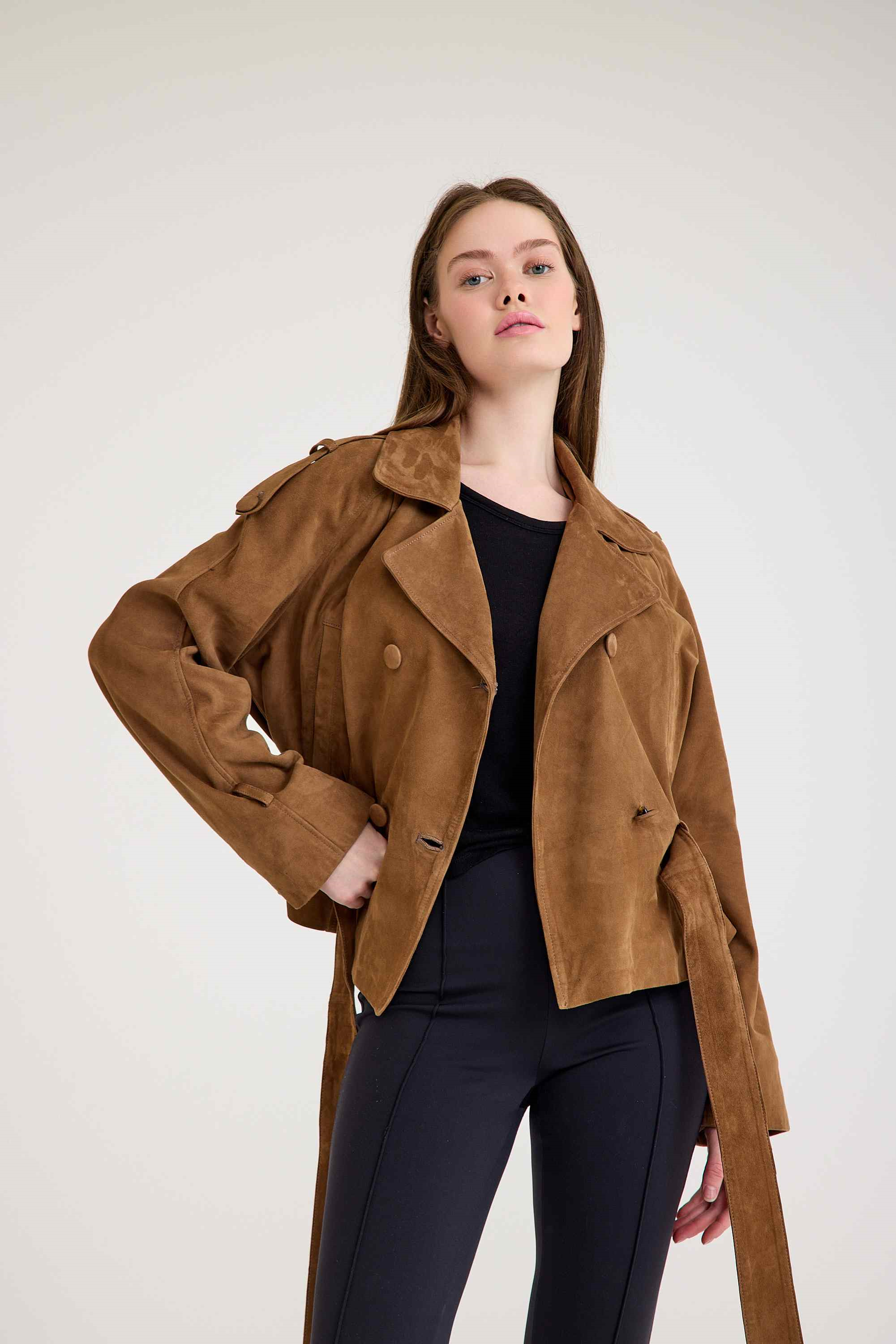 Oversize Bayan Süet Deri Ceket – VB-2 BK-2791 - 24027