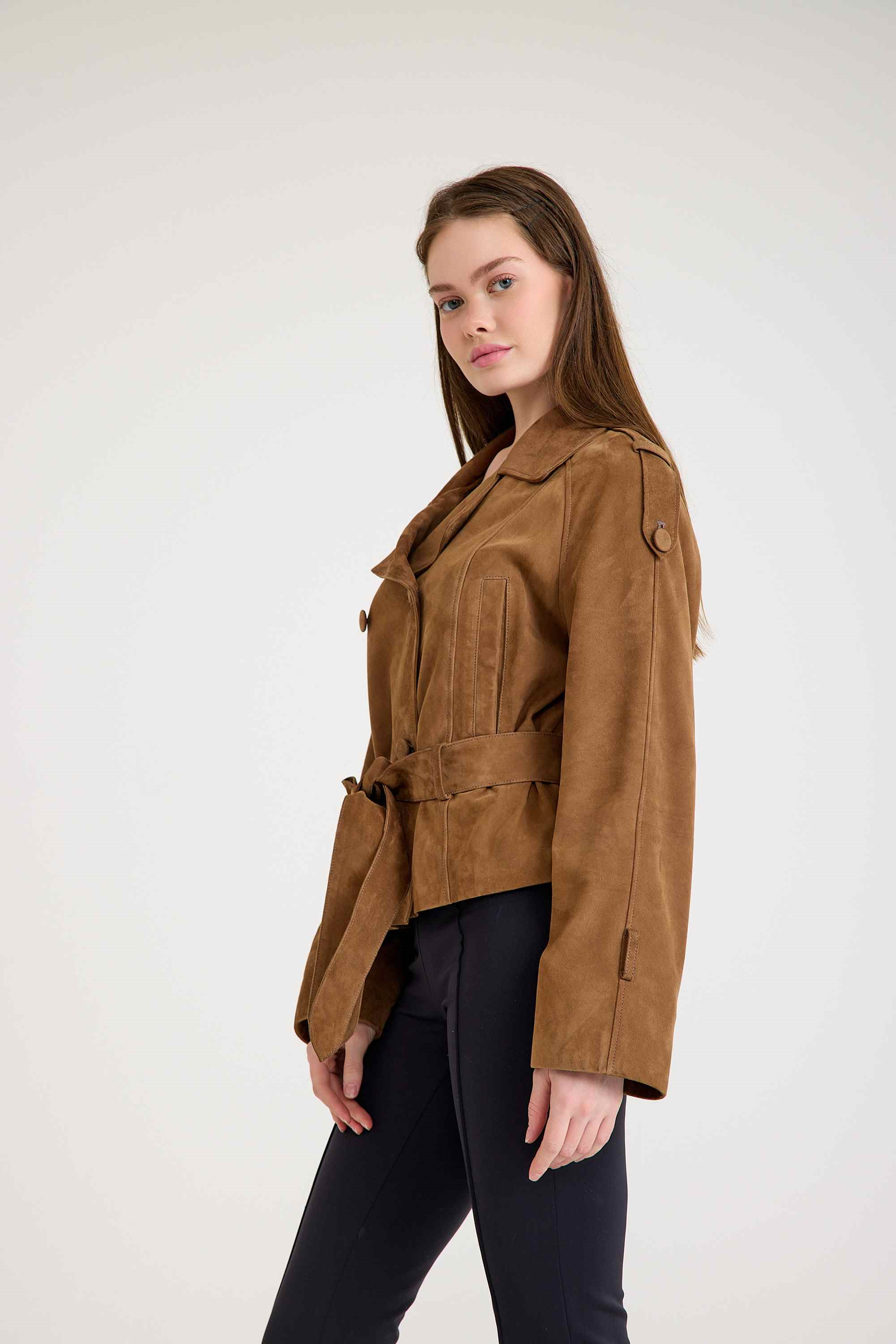 Oversize Bayan Süet Deri Ceket – VB-2 BK-2791 - 24027