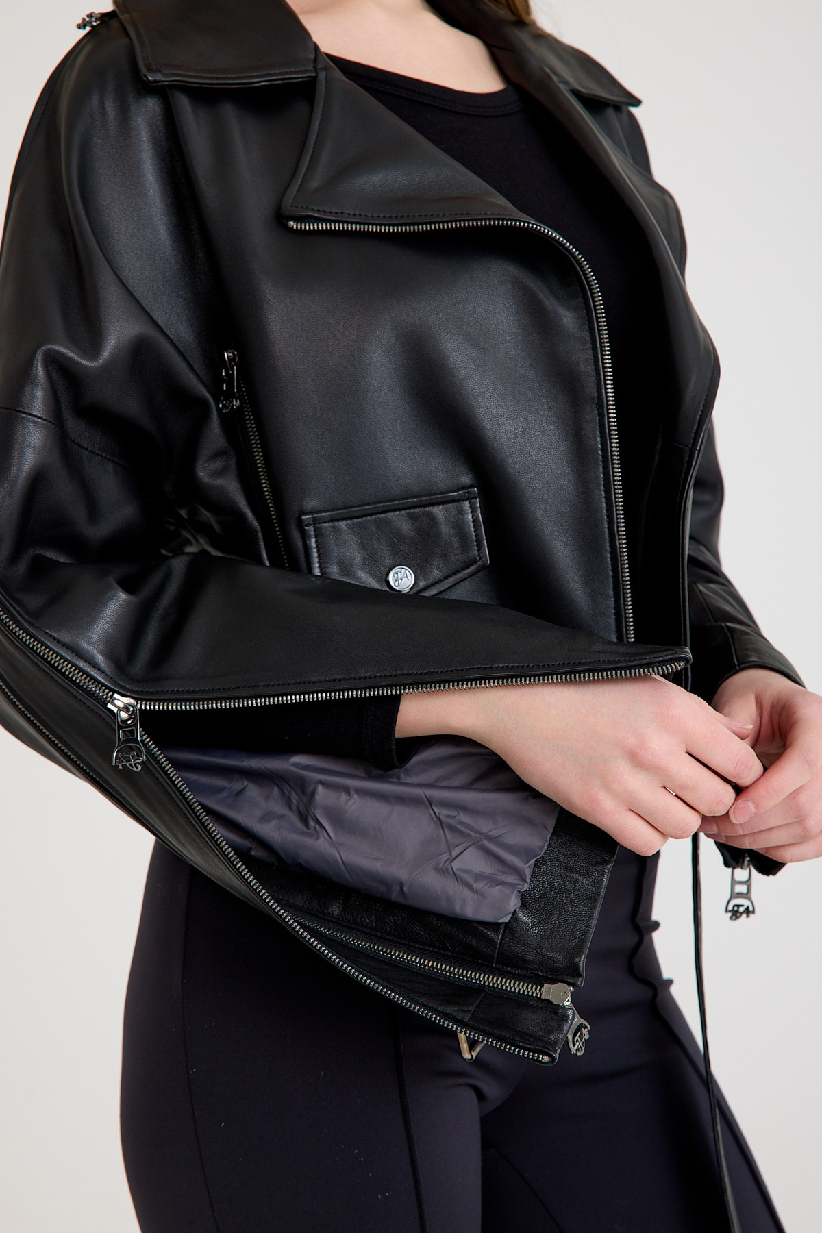 Oversize Biker Bayan Deri Ceket – VB-8 BK-2518 - 23350