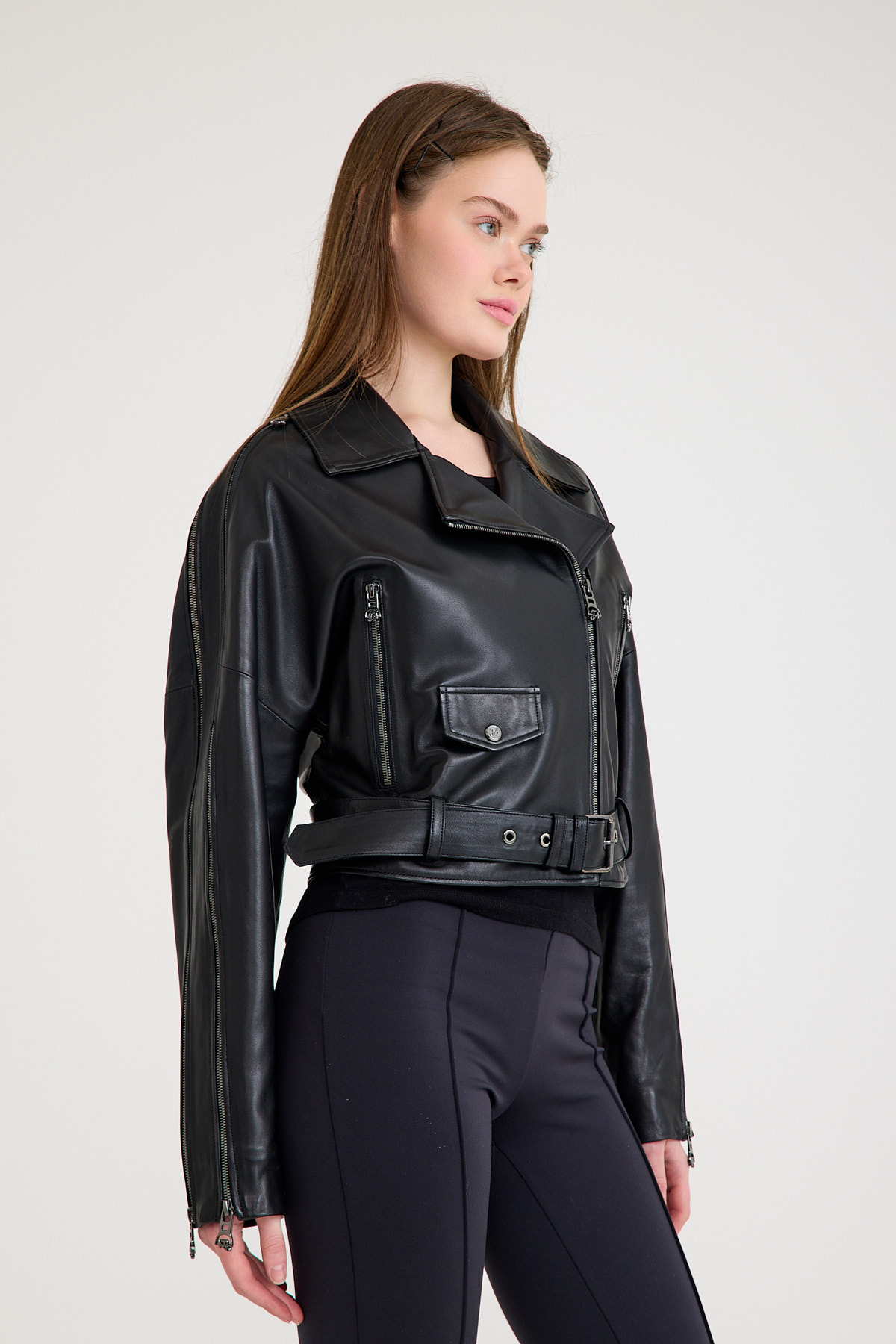 Oversize Biker Bayan Deri Ceket – VB-8 BK-2518 - 23350