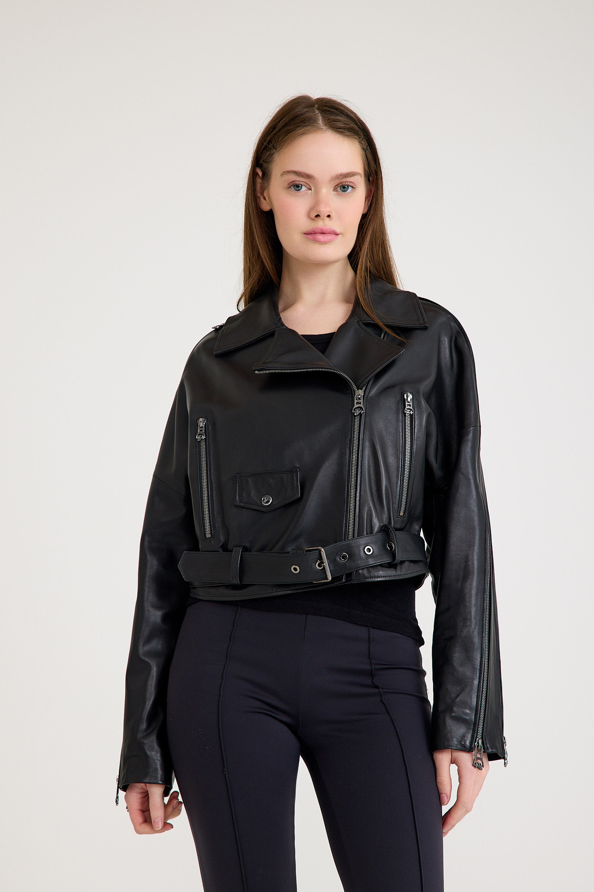 Oversize Biker Bayan Deri Ceket – VB-8 BK-2518 - 23350