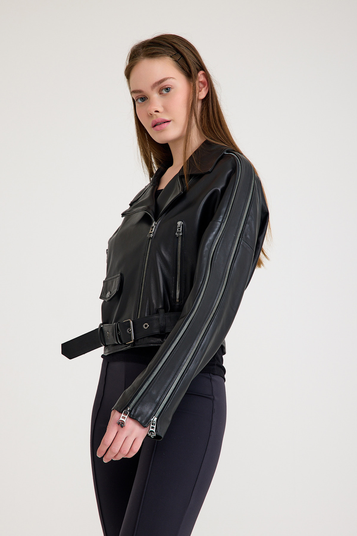 Oversize Biker Bayan Deri Ceket – VB-8 BK-2518 - 23350