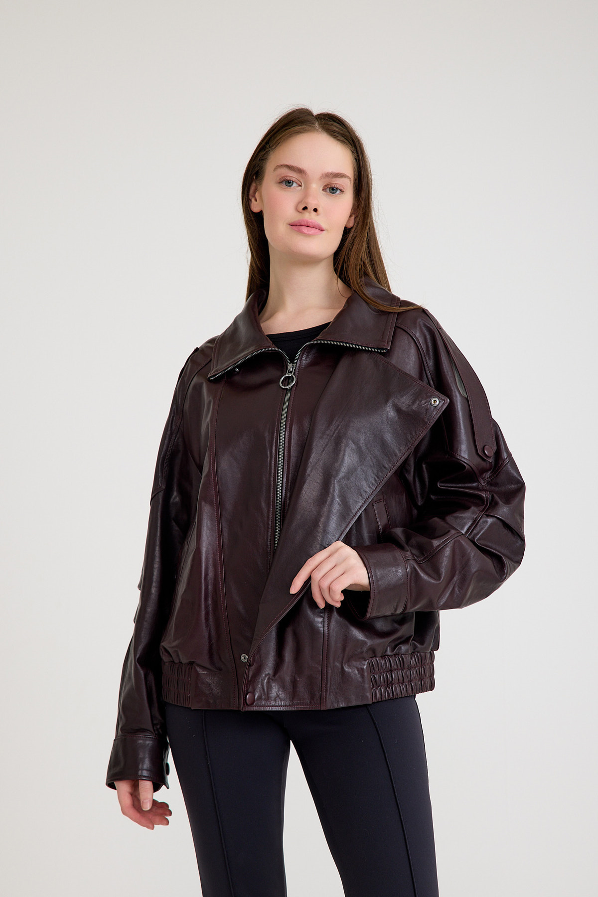 Oversize Kısa Bayan Deri Ceket – VB-14-BK-2847-24115