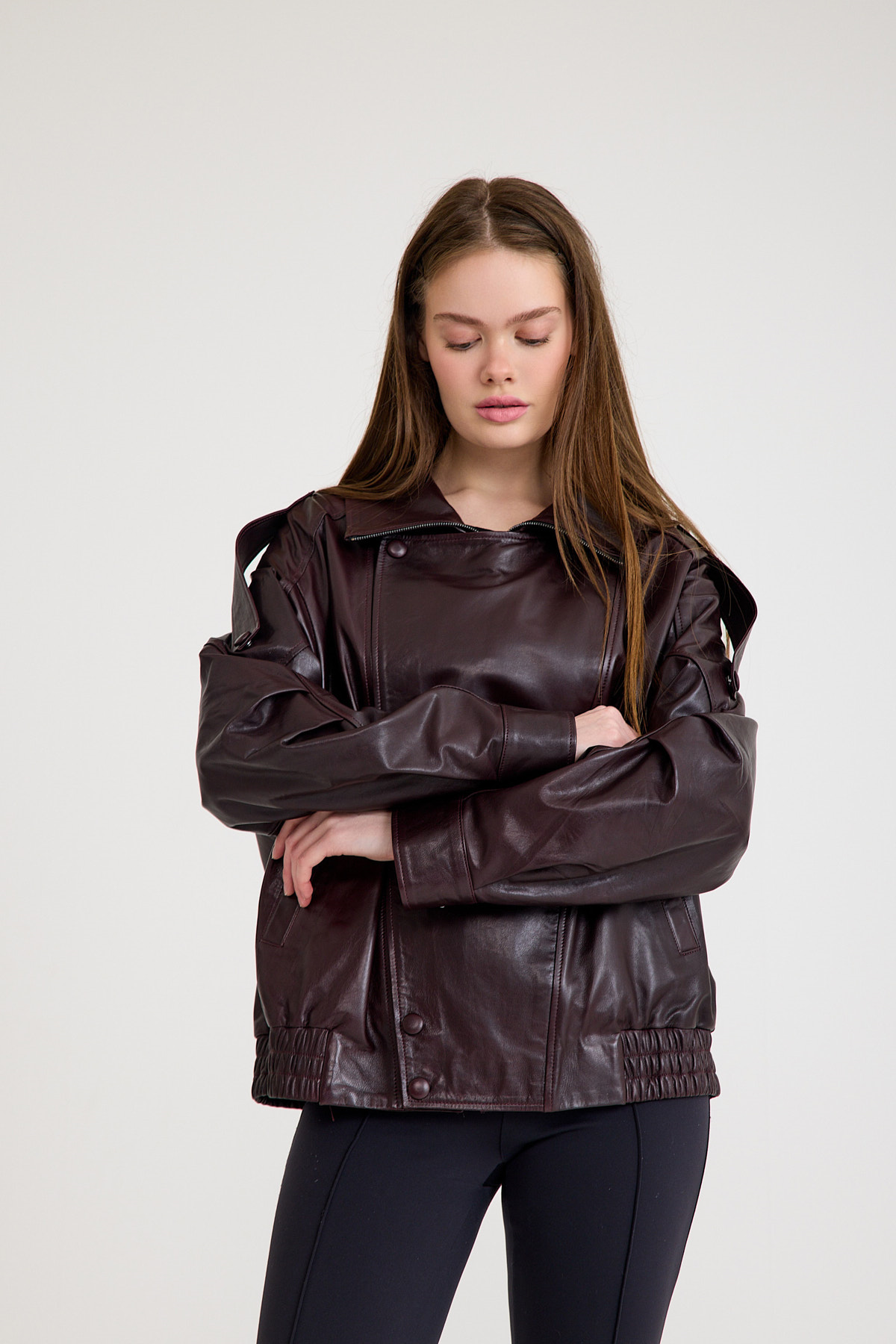 Oversize Kısa Bayan Deri Ceket – VB-14-BK-2847-24115