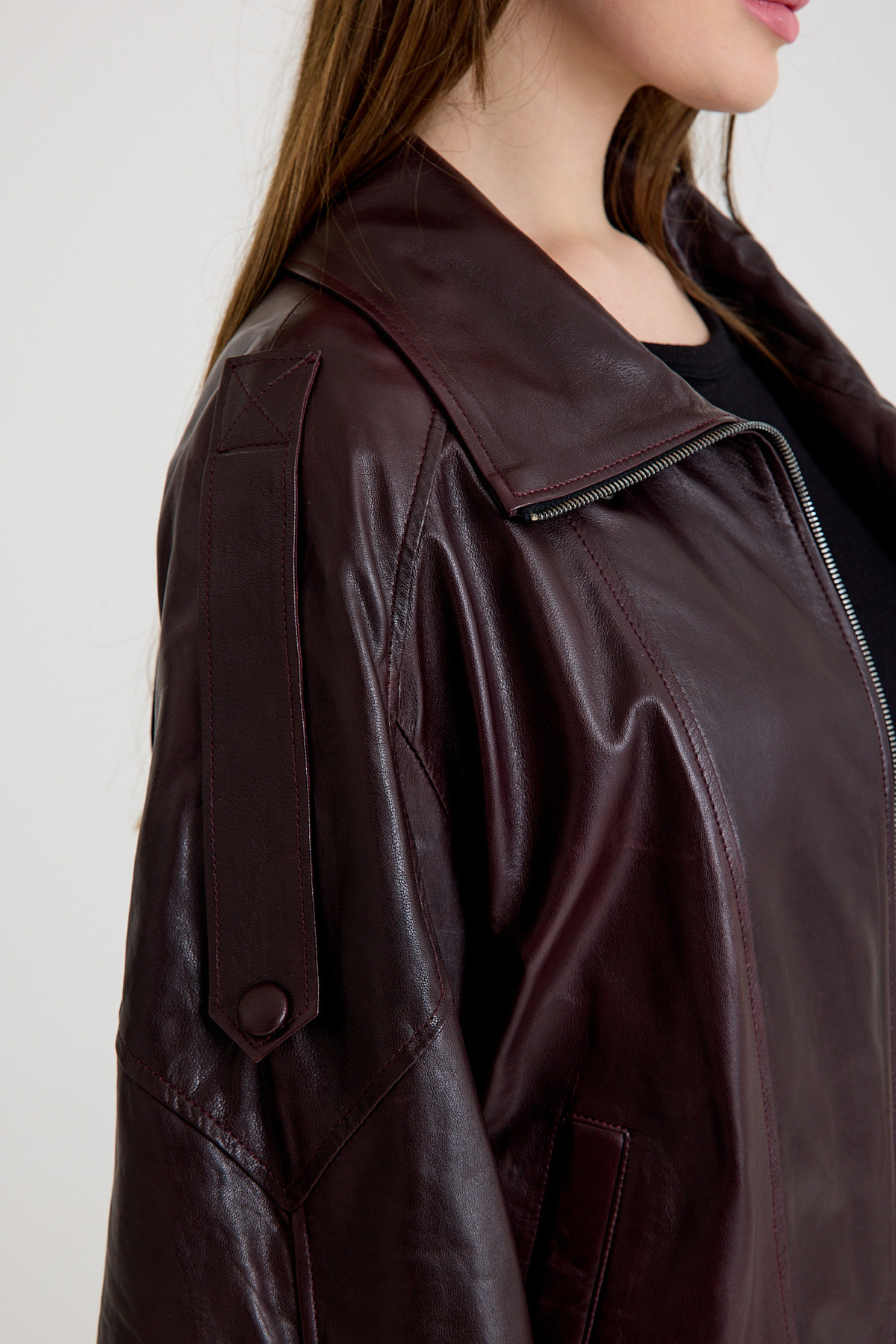 Oversize Kısa Bayan Deri Ceket – VB-14-BK-2847-24115