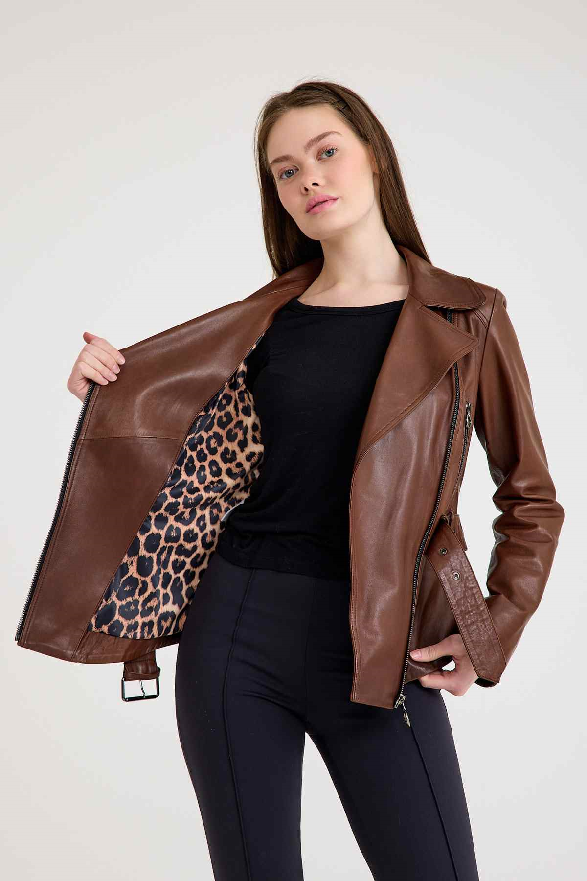 Regular Biker Bayan Deri Ceket – VB-7 BK-1653 - 20303