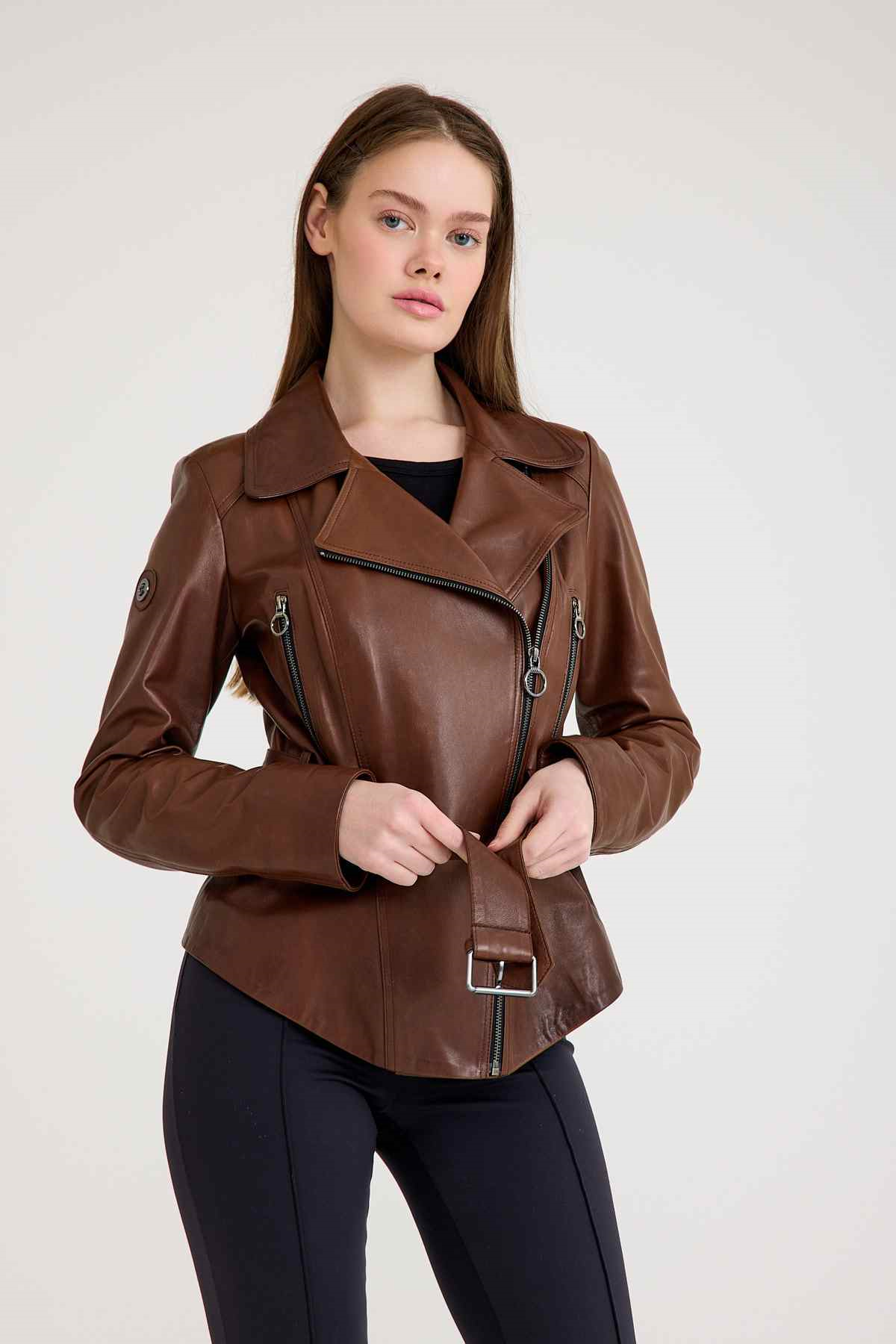 Regular Biker Bayan Deri Ceket – VB-7 BK-1653 - 20303