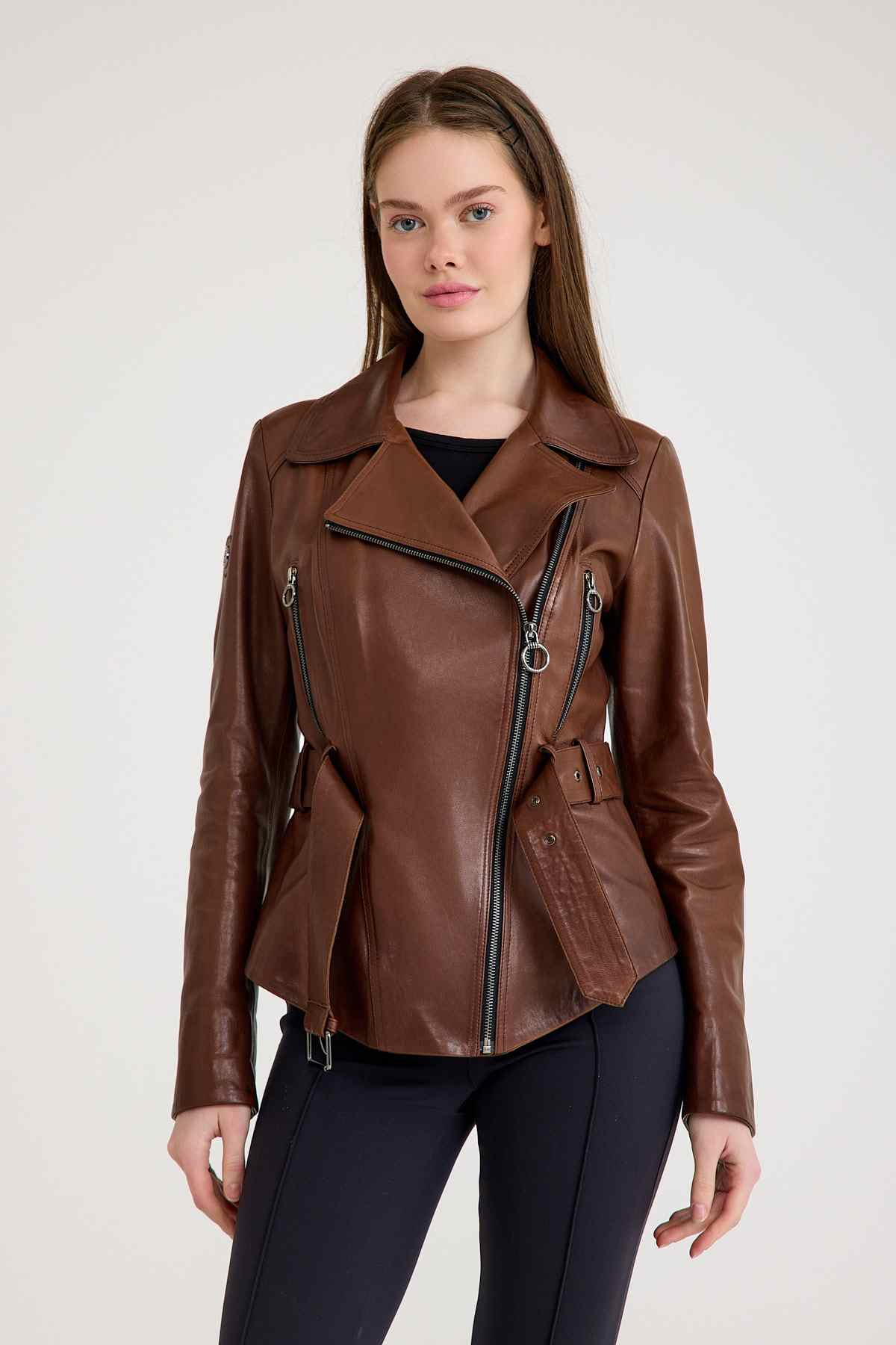 Regular Biker Bayan Deri Ceket – VB-7 BK-1653 - 20303