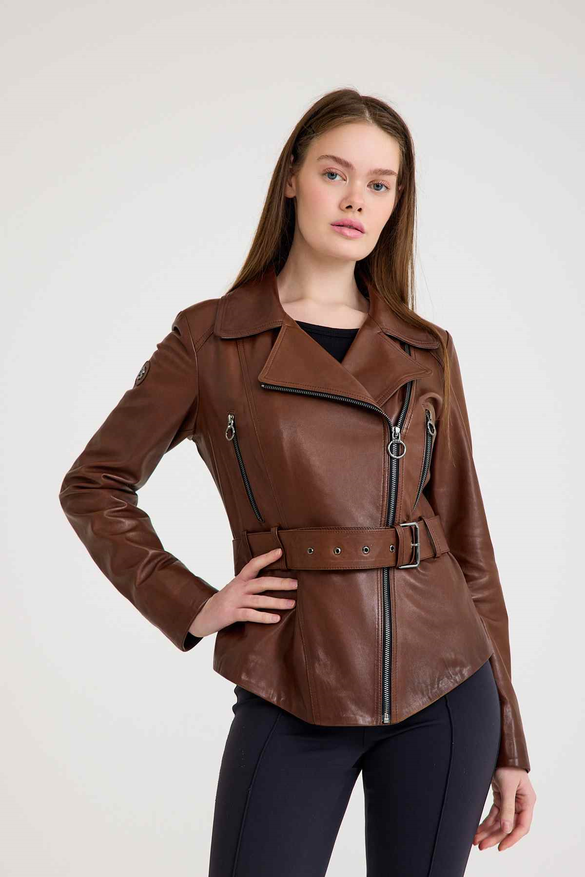 Regular Biker Bayan Deri Ceket – VB-7 BK-1653 - 20303