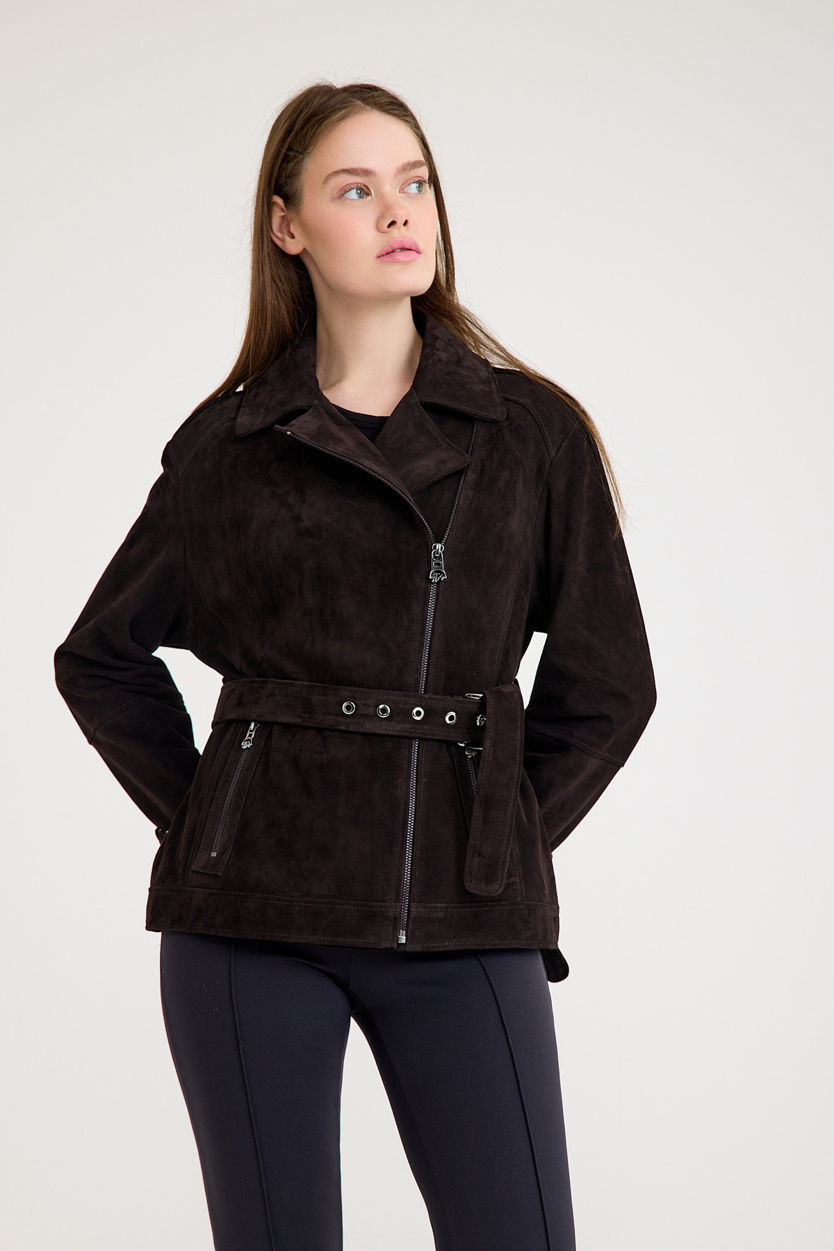 Regular Biker Bayan Süet Deri Ceket – VB-4 BO-2699 - 23742