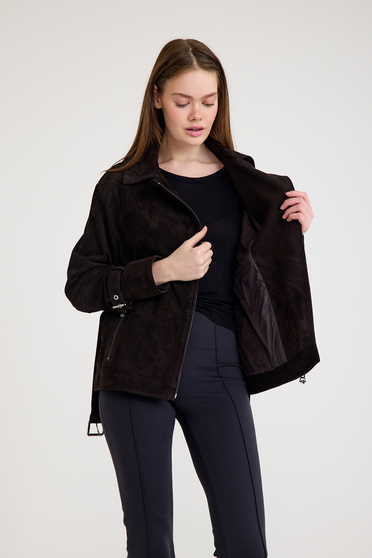 Regular Biker Bayan Süet Deri Ceket – VB-4 BO-2699 - 23742