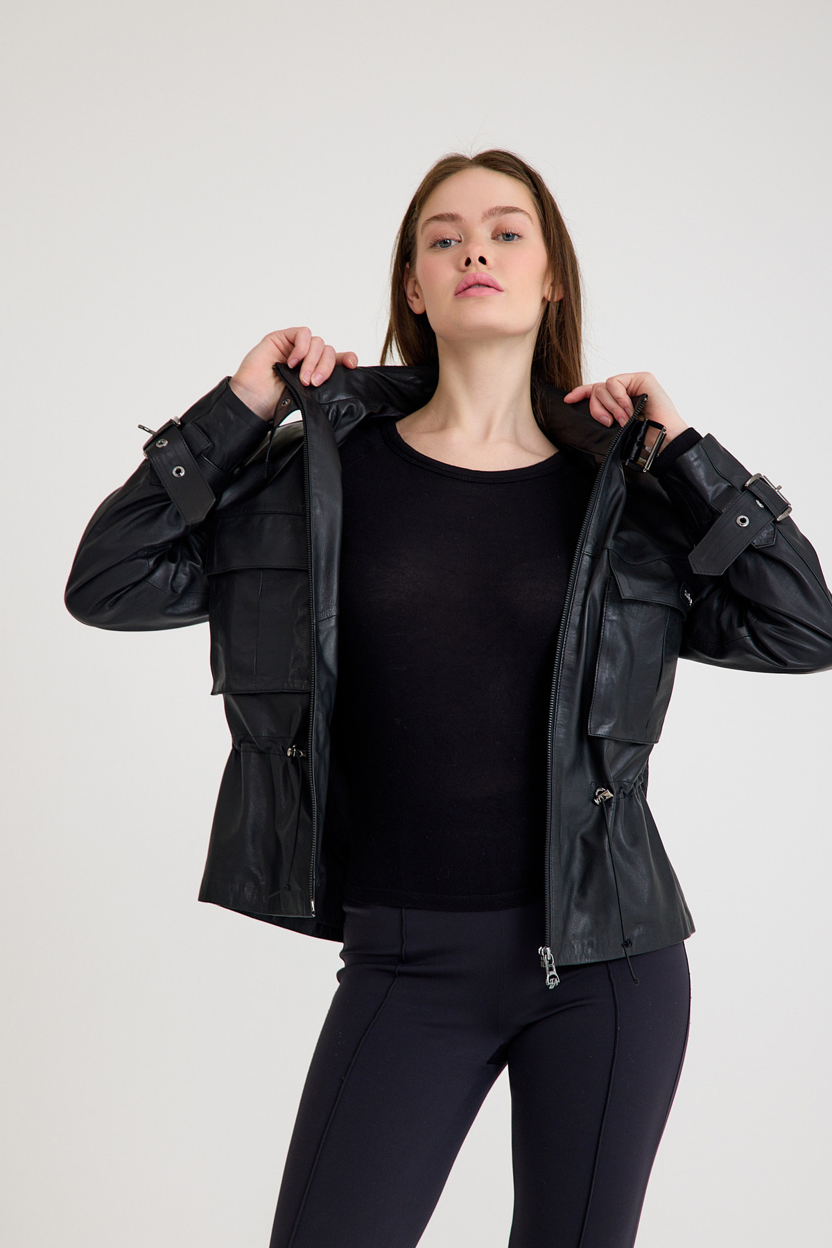 Regular Orta Boy Bayan Deri Ceket – VB-13-BK-2074-22541