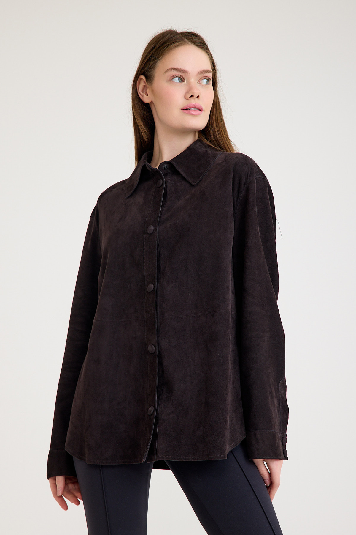 Regular Orta Boy Bayan Süet Deri Ceket – VB-10-BK-2819-24075