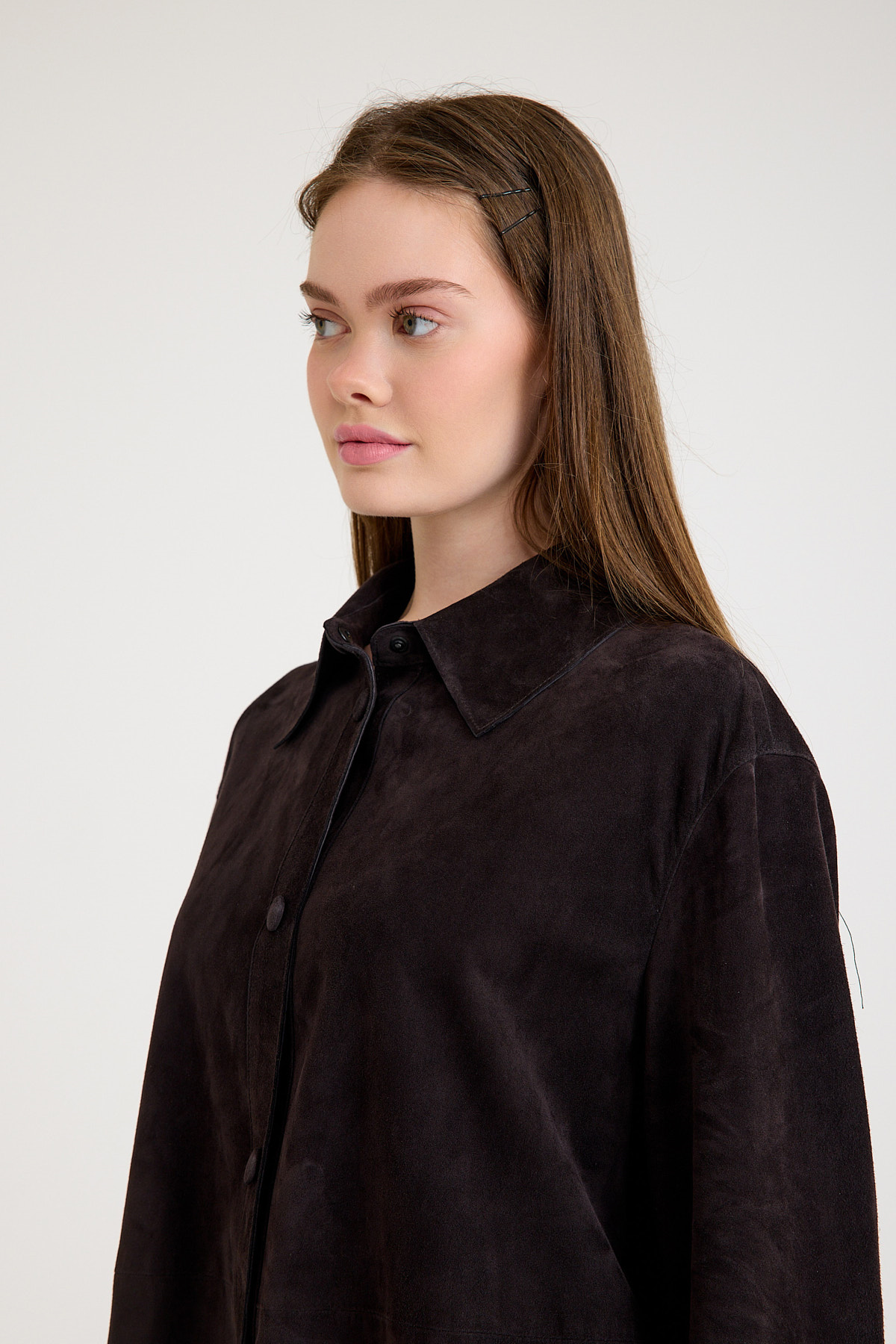 Regular Orta Boy Bayan Süet Deri Ceket – VB-10-BK-2819-24075