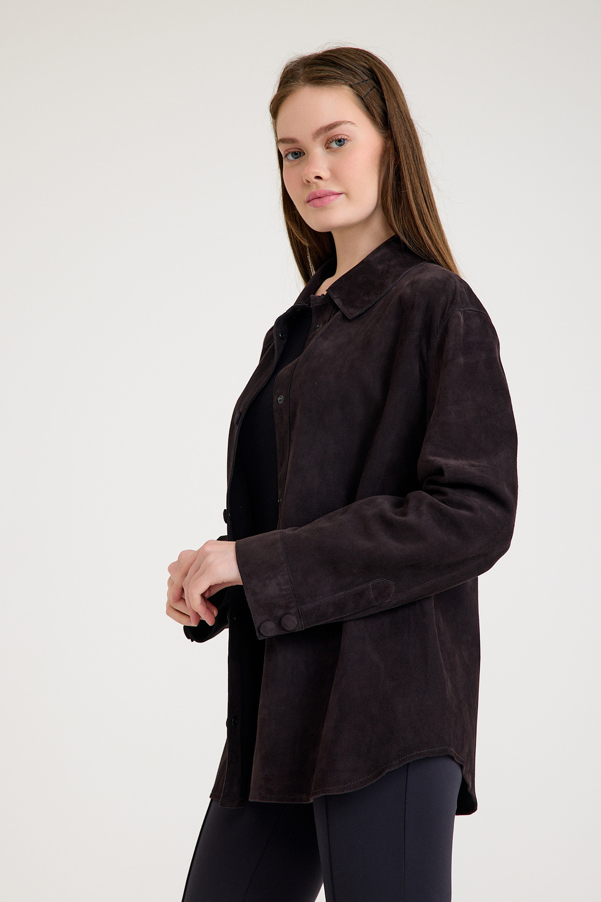 Regular Orta Boy Bayan Süet Deri Ceket – VB-10-BK-2819-24075