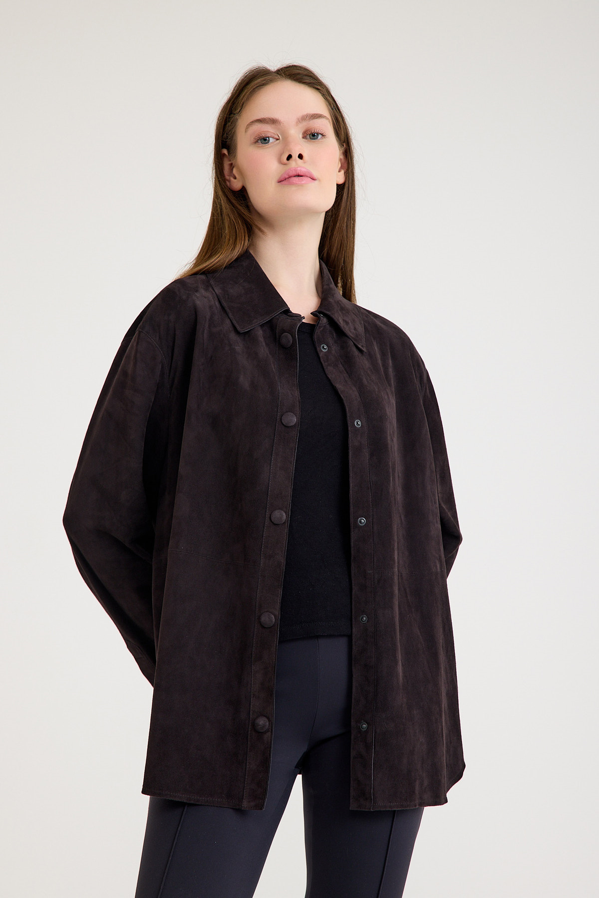 Regular Orta Boy Bayan Süet Deri Ceket – VB-10-BK-2819-24075